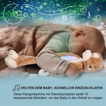 DOPWii Kuscheltier Multifunktionale Musikpuppe, Baby-Einschlafhilfe, 3 Helligkeitsstufen, 7 beruhigende Musik, Sternprojektion