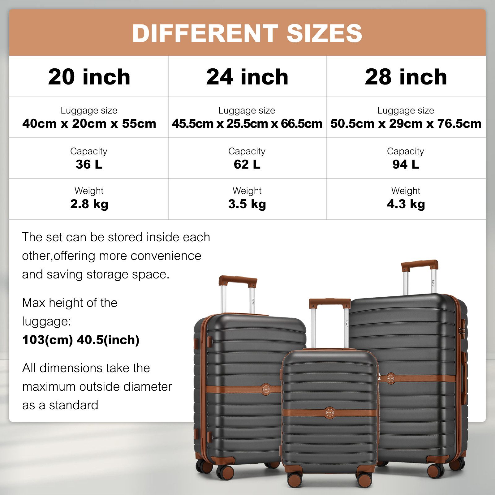 KONO Handgepäckkoffer Koffer Trolley ABS+PC Hartschalenkoffer günstig online kaufen
