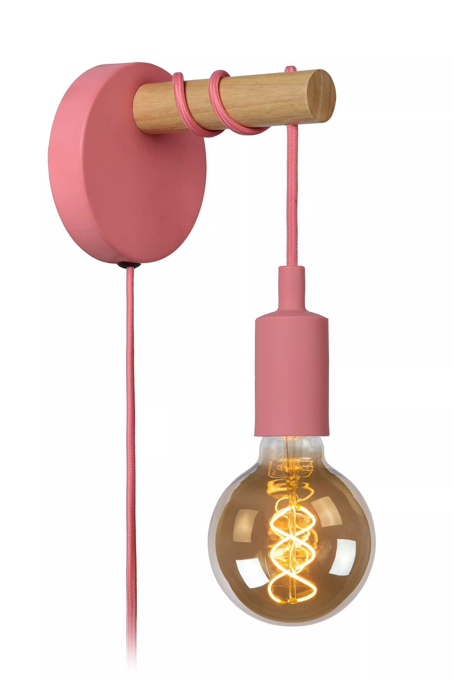 Licht-Erlebnisse Wandleuchte FIVON, ohne Leuchtmittel, Metall mit Schalter H: 22 cm Rosa Natur E27
