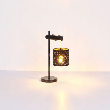 Globo Tischleuchte, Leuchtmittel nicht inklusive, Tischlampe Nachttischleuchte schwarz gold höhenverstellbar Holzlampe