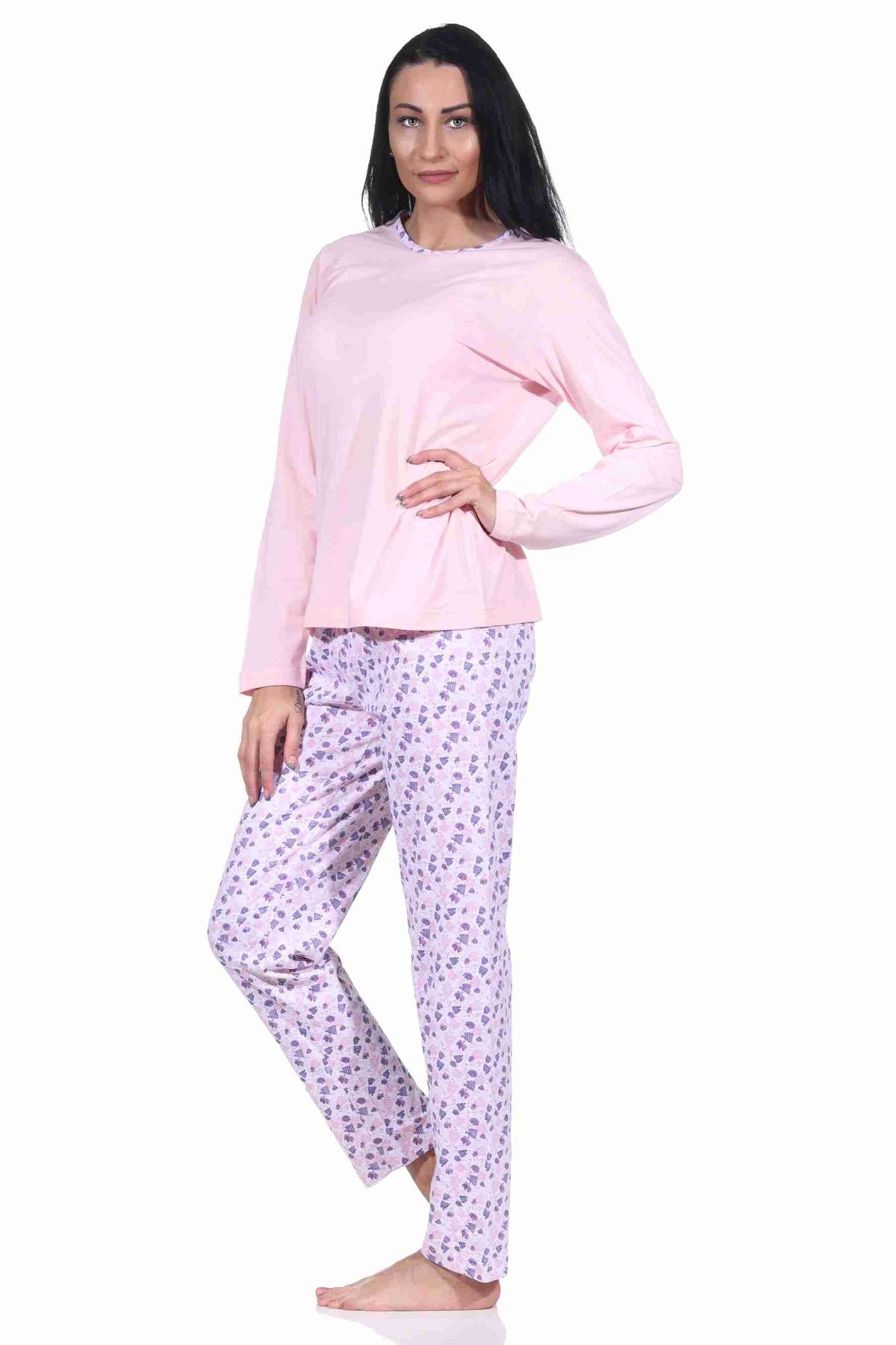 bedrucker 222 rosa - Hose langarm RELAX Pyjama Schlafanzug 780 mit by Normann allover Damen 10