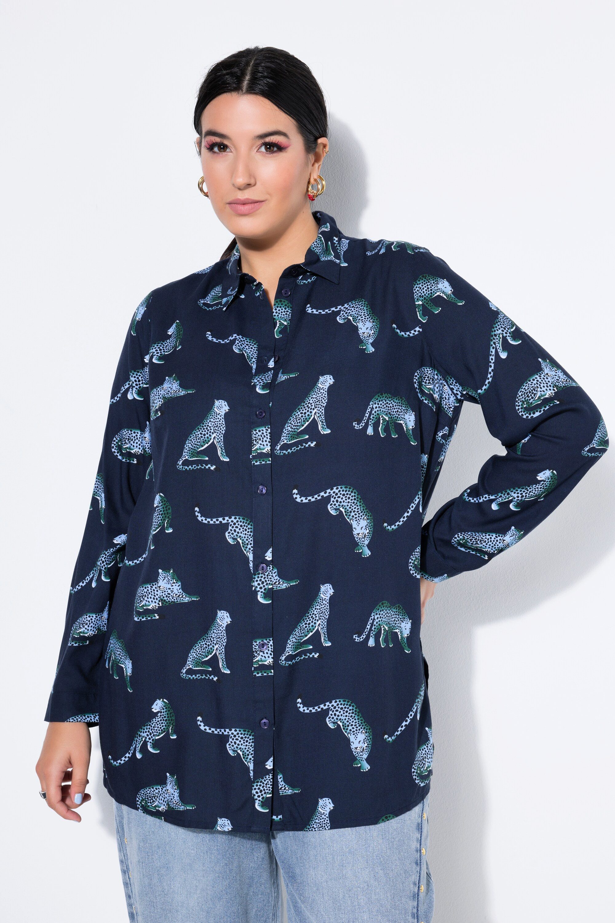 Studio Untold Hemdbluse Hemdbluse Straight Shape Leoparden Langarm günstig online kaufen