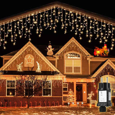 Salcar LED-Lichtervorhang »LED Lichterkette Outdoor Eisregen Lichtervorhang Weihnachten Warmweiß«, 8 Modi und Memory-Funktion, Wasserdicht, 10m