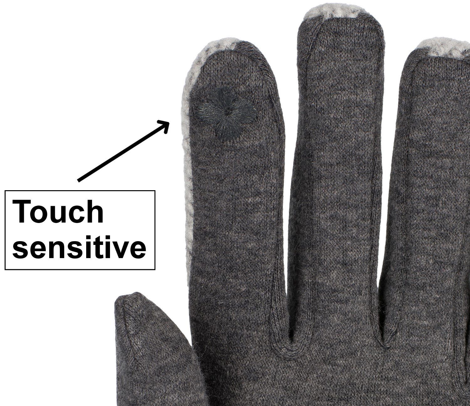 styleBREAKER Muster Fischgrät Handschuhe Dunkelgrau Touchscreen Fleecehandschuhe