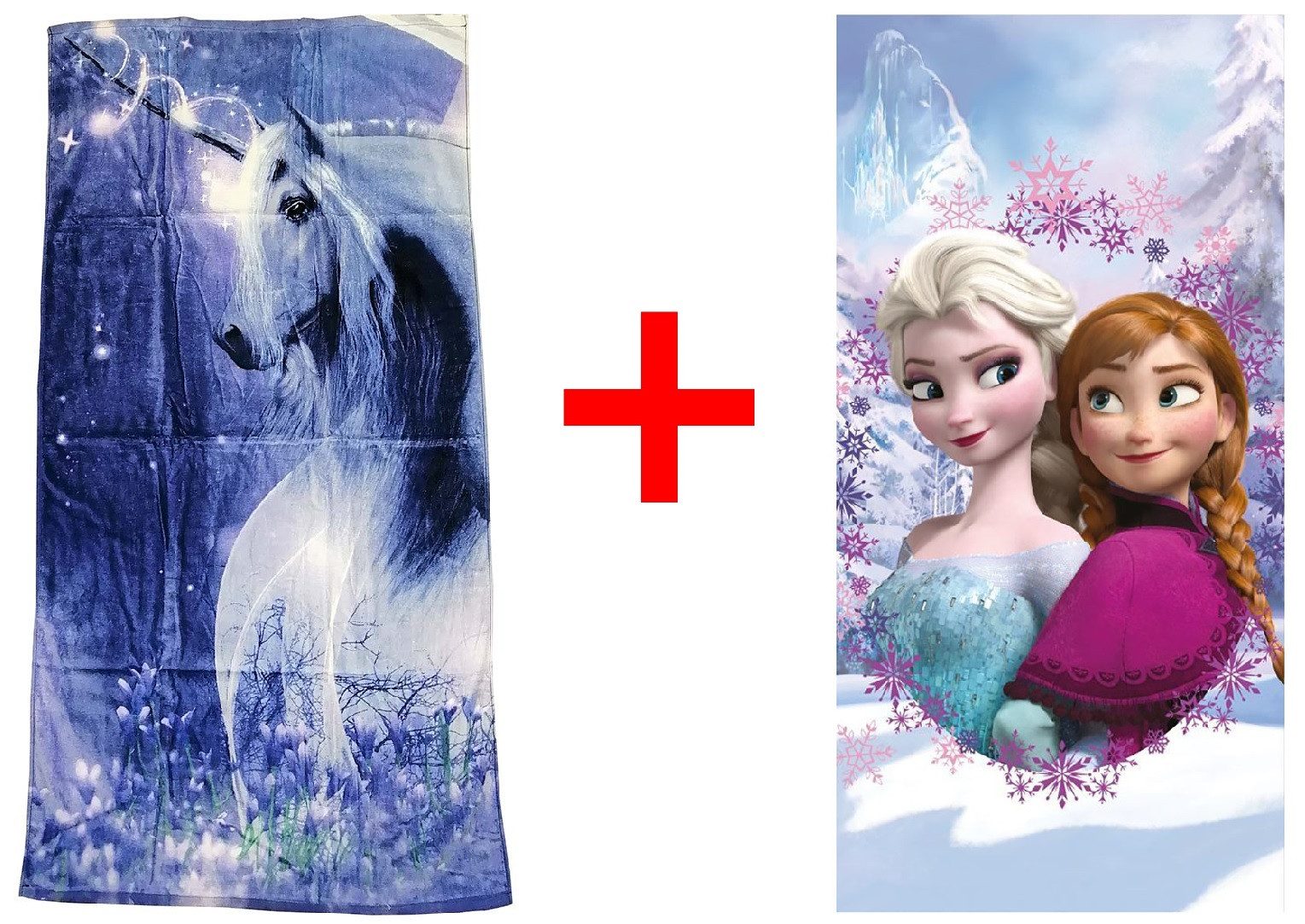 Jerry Fabrics Strandtücher Einhorn Frozen Anna Elsa Handtuch Strandtuch 70x140cm 2er-Set, Frottee (1-St)
