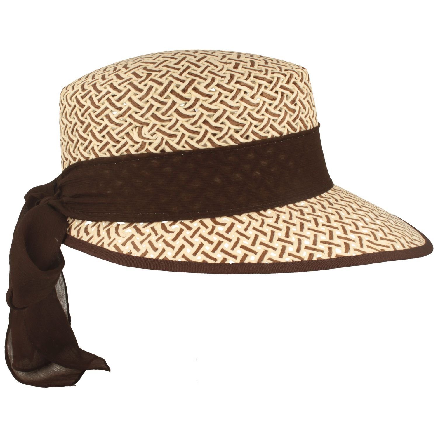 Breiter Strohhut Super luftige melierte Strohschute mit Chiffon Tuch günstig online kaufen