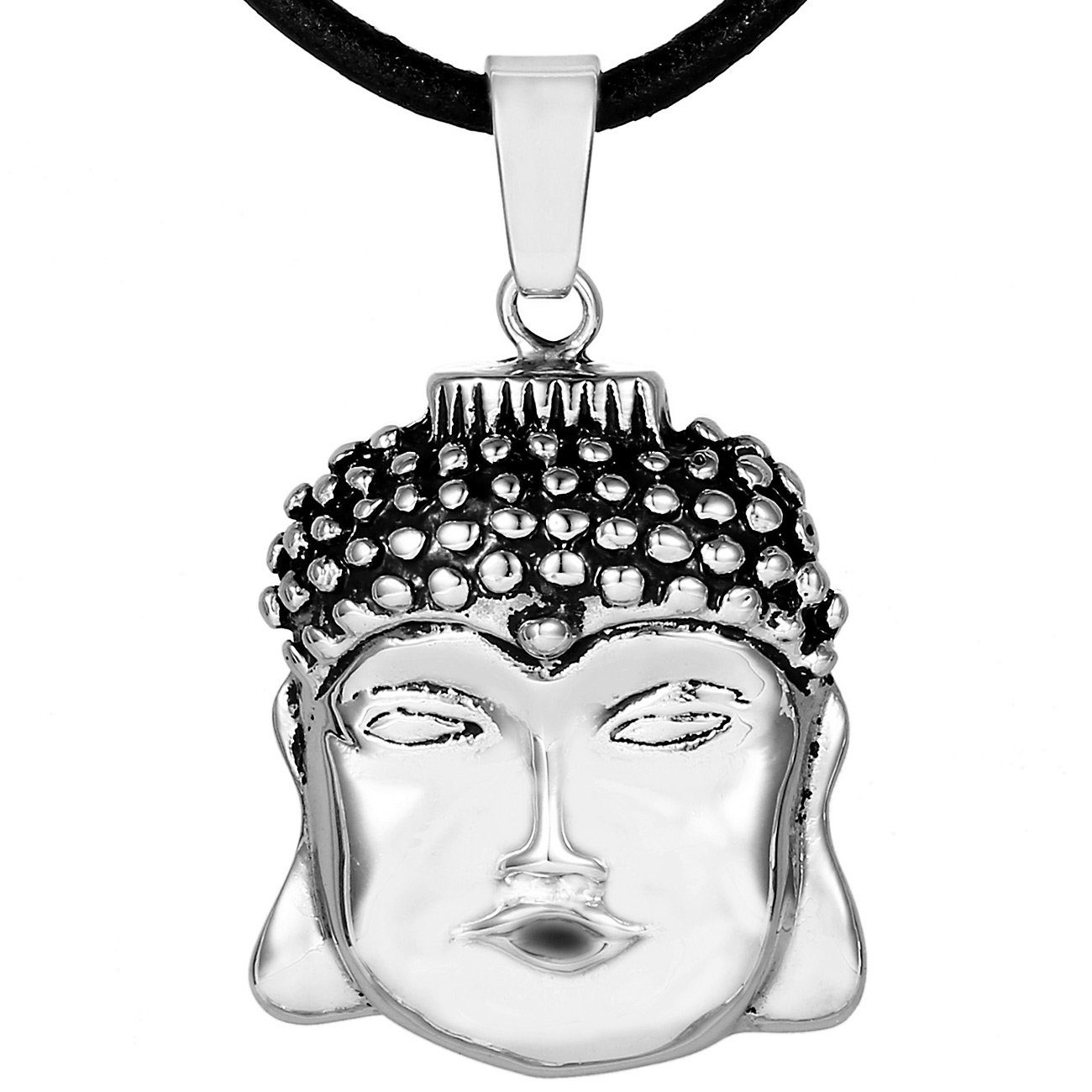 DonDon Kette mit Anhänger Lederkette Halskette 50 cm (1-tlg), Herren-Halskette mit Lederband, maskuline Anhänger, im Samtbeutel Buddha
