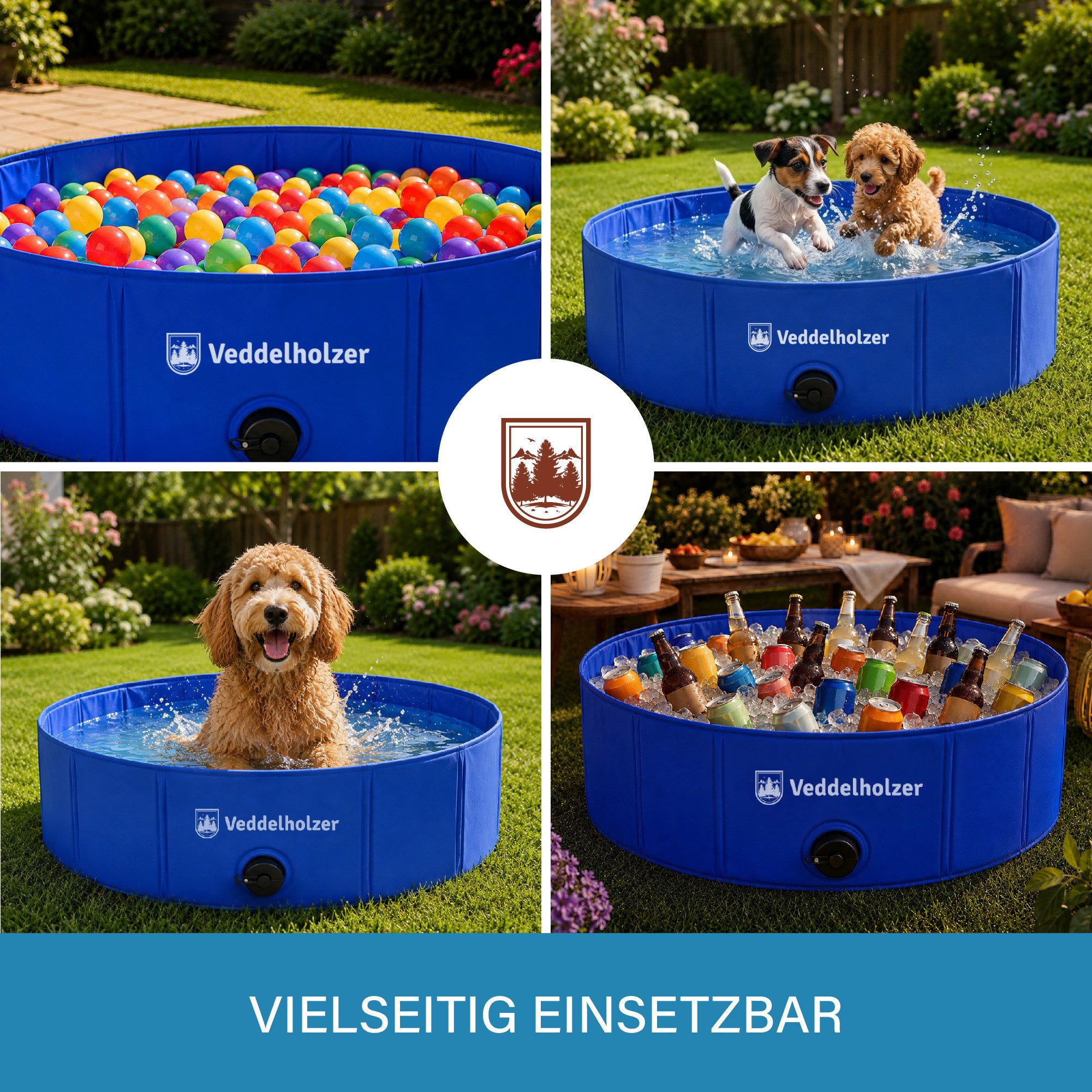 Veddelholzer Hundepool Faltbarer Hundepool M 80x20 cm rutschfest Robuster Hunde Swimmingpool, (platzsparend & stabil, ideal für Garten & Balkon), schneller Aufb – Bild 4 von 5