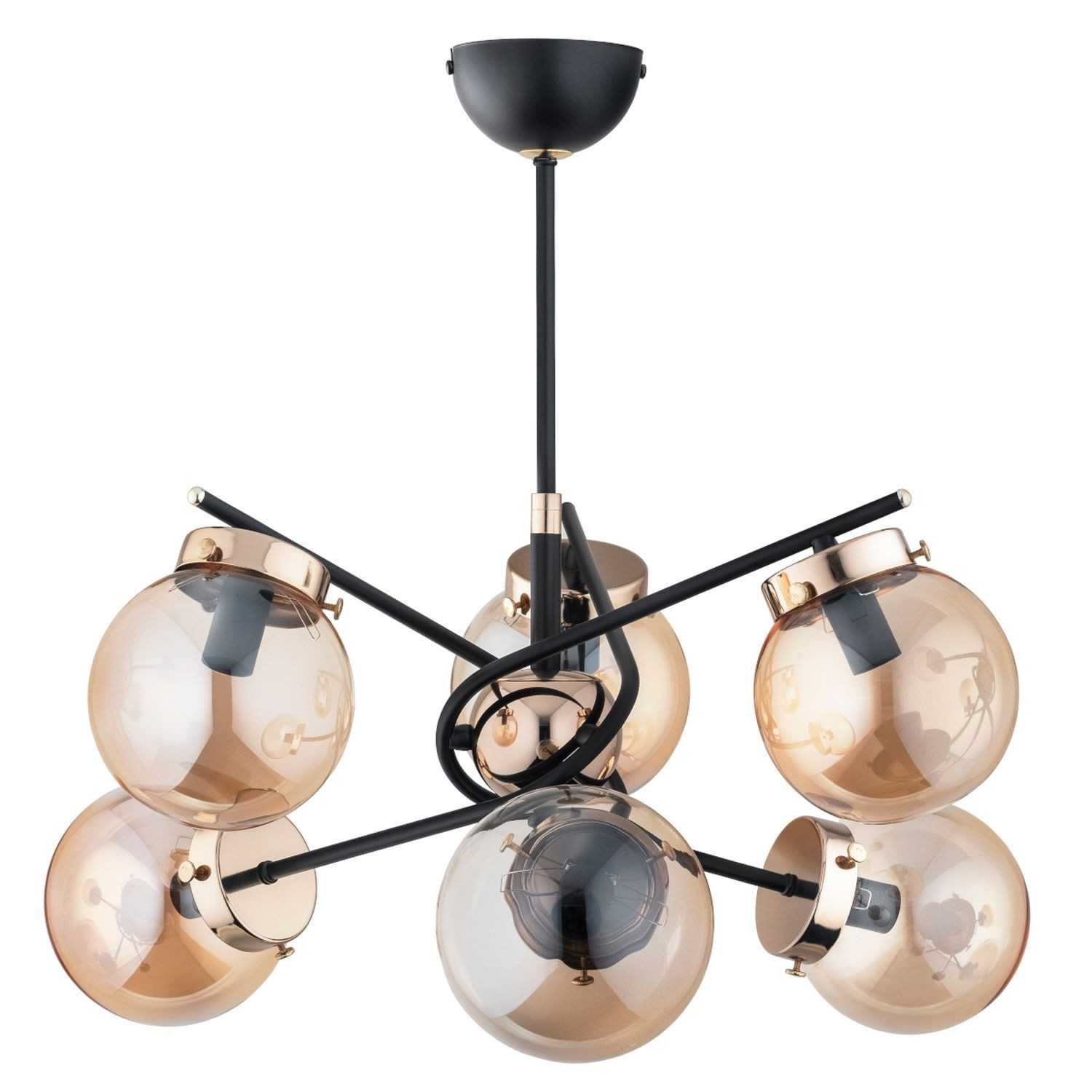 Licht-Erlebnisse Deckenleuchte ILONA, ohne Leuchtmittel, Metall Glas E14 60 cm breit Schwarz Bernstein Kugelschirm Modern