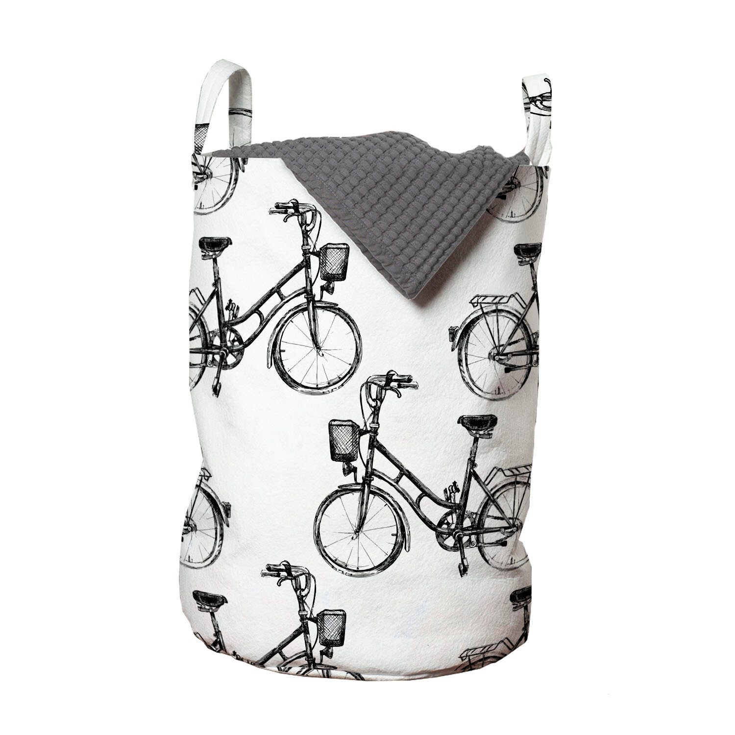 Wäschekorb Griffen Waschsalons, für Fahrräder Skizzieren Monochrome Muster Kordelzugverschluss Abakuhaus Wäschesäckchen mit