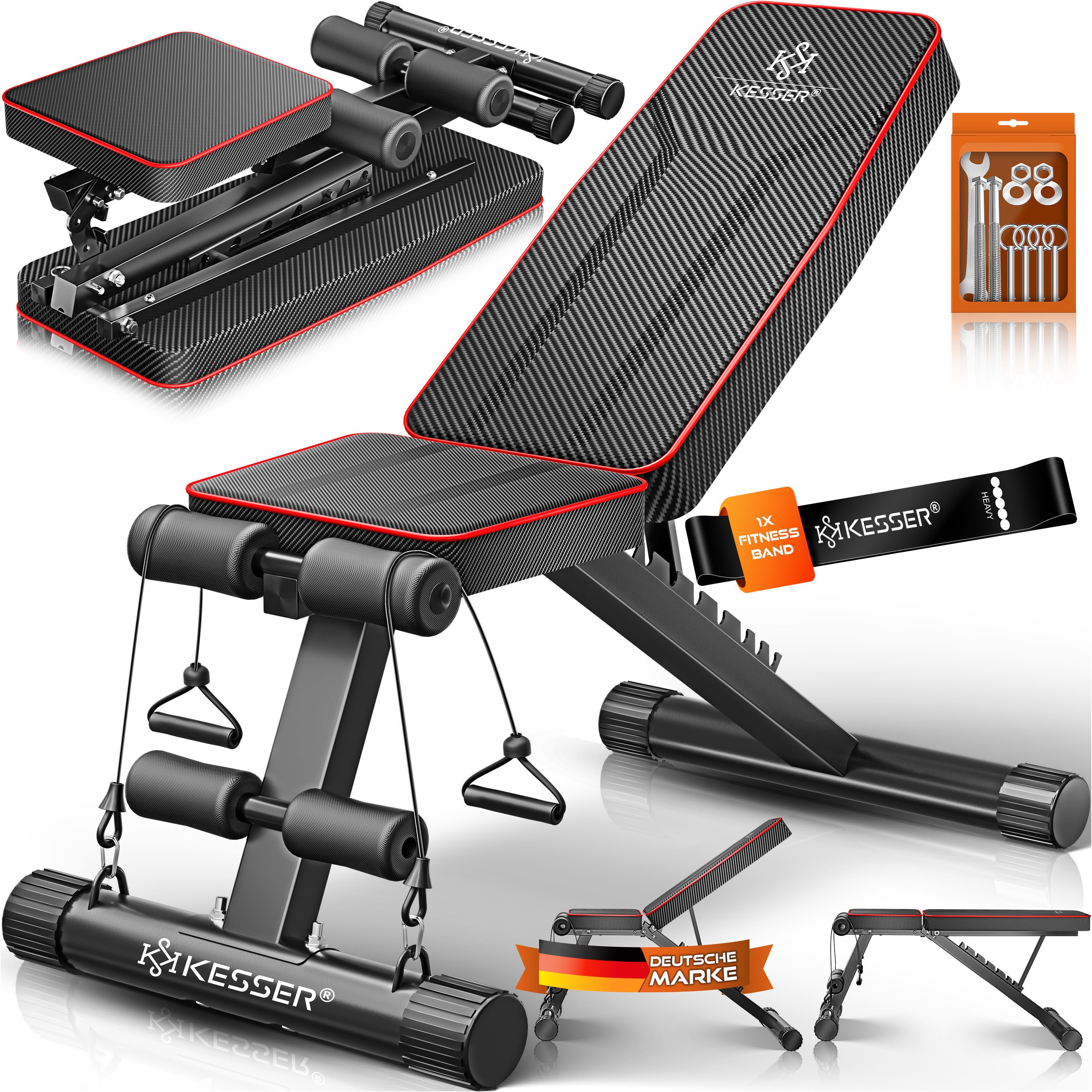 KESSER Hantelbank Multifunktionale Trainingsbank mit Rückenlehne 500kg Belastbarkeit, (Klappbare Verstellbare Mehrzweck-Hantelbank Flachbank zum Bankdrücken), Fitnessgerät Ganzkörpertraining Schrägbank für Fitness & Training
