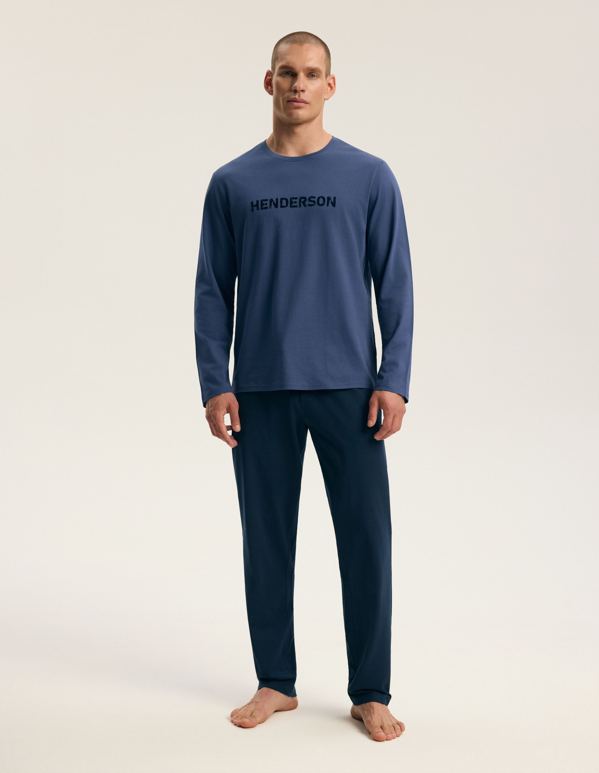 Henderson Schlafanzug Pyjama-Set Flock, 2-teilig, Langarm, Logo-Print, Kordelzug (2 tlg)