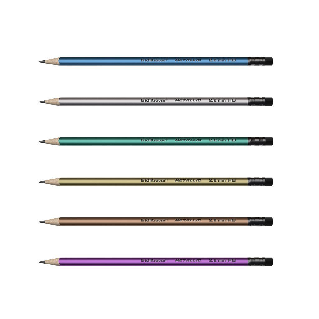 Thumbnail - Erich Krause Bleistift, Bleistifte HB mit Radiergummi Metallic 12 Stück