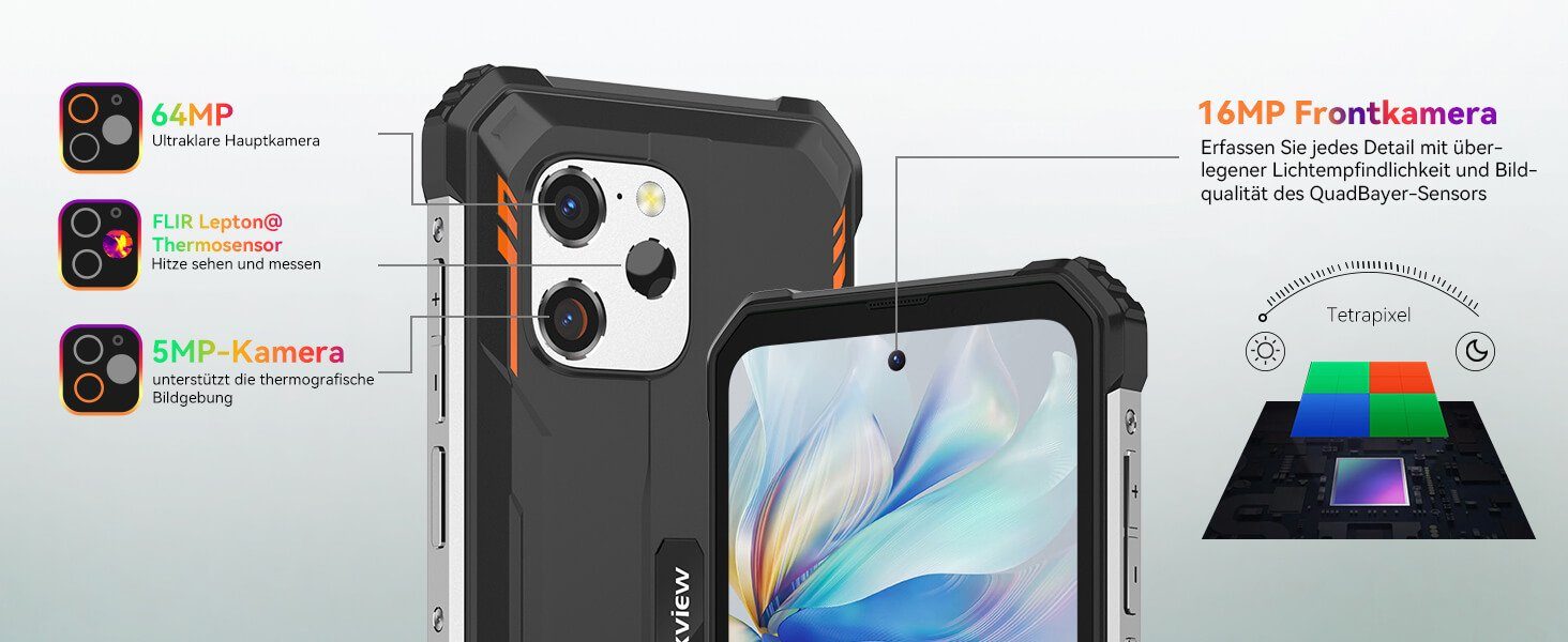 blackview BV8900 Rugged Octa Core Smartphone, Outdoorhandy Smartphone (16.51 cm/6.5 Zoll, 64 MP Kamera, Handschuhmodus, Wärmebildkamera)