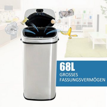 HOMCOM Mülleimer, Automatik Mülleimer Abfalleimer mit Sensor Küche Edelstahl 68L