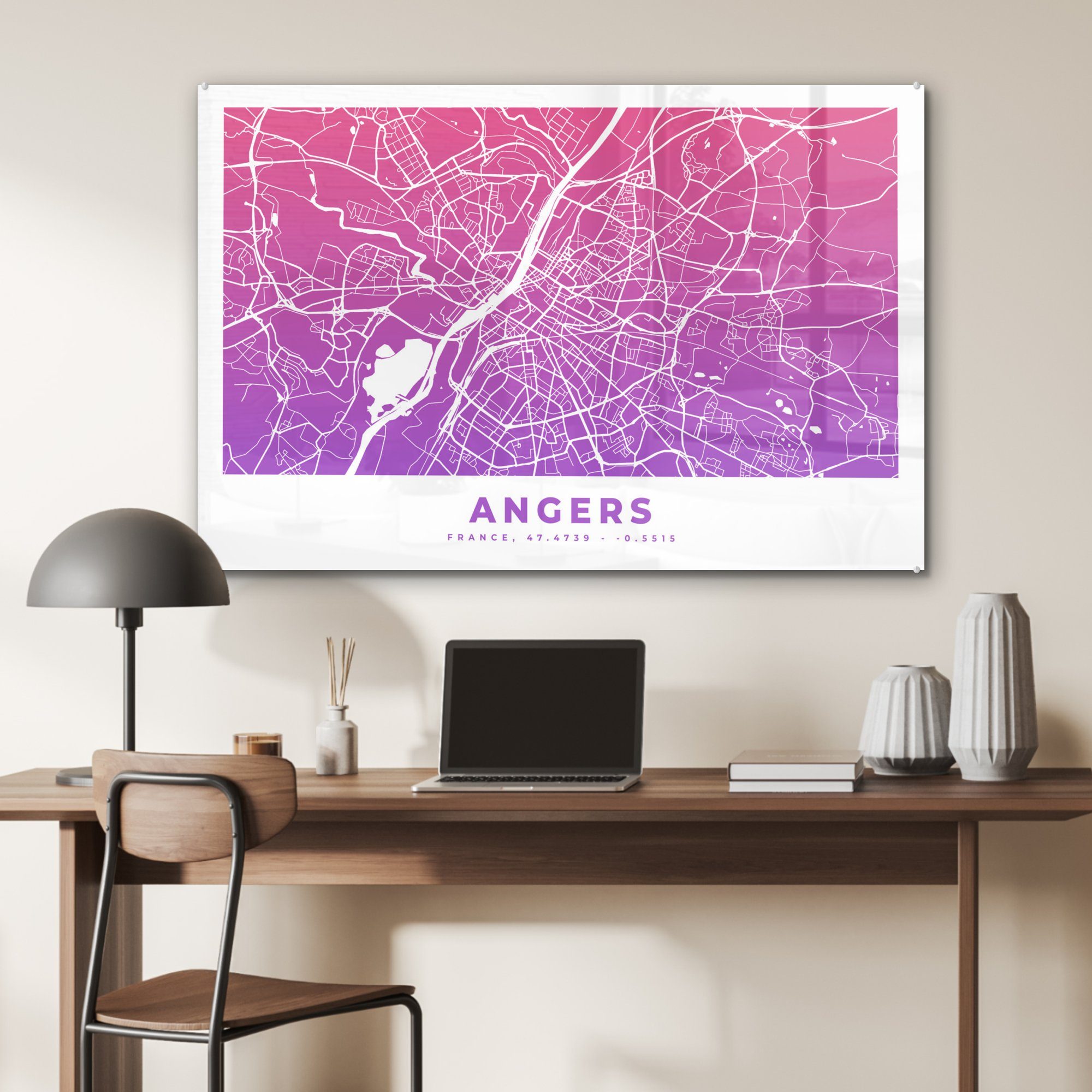 - (1 Wohnzimmer Schlafzimmer Acrylglasbilder Stadtplan, MuchoWow St), Frankreich Angers - & Acrylglasbild