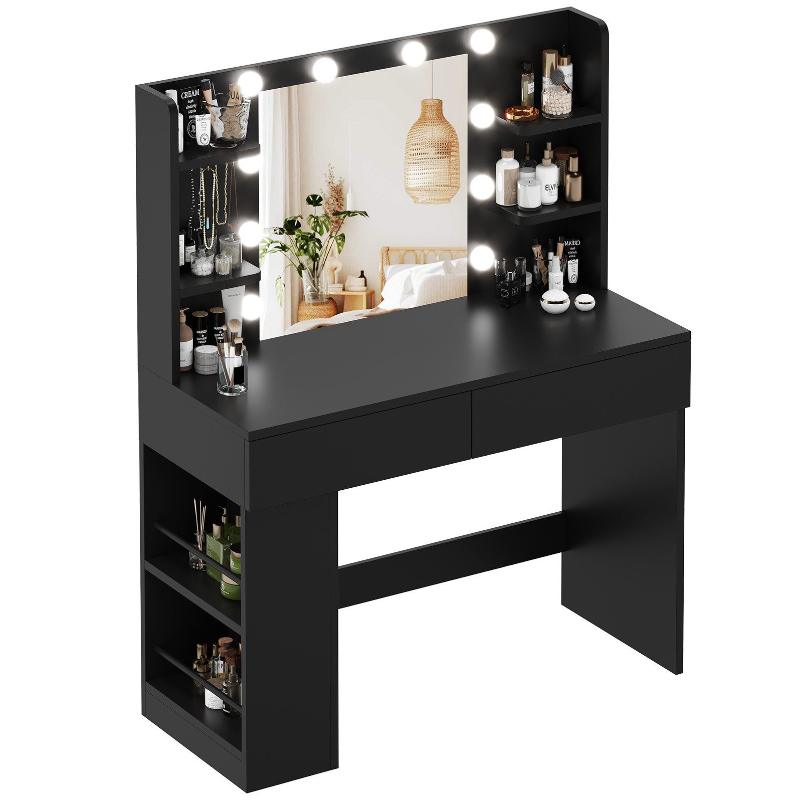 HOMALL Schminktisch Mit dreifarbiger LED-Beleuchtung, Helligkeit einstellbar (Länge × Breite × Höhe) 90 × 40 × 137 cm, mit Steckdose und 2 USB-Anschlüssen, seit – Bild 2 von 5