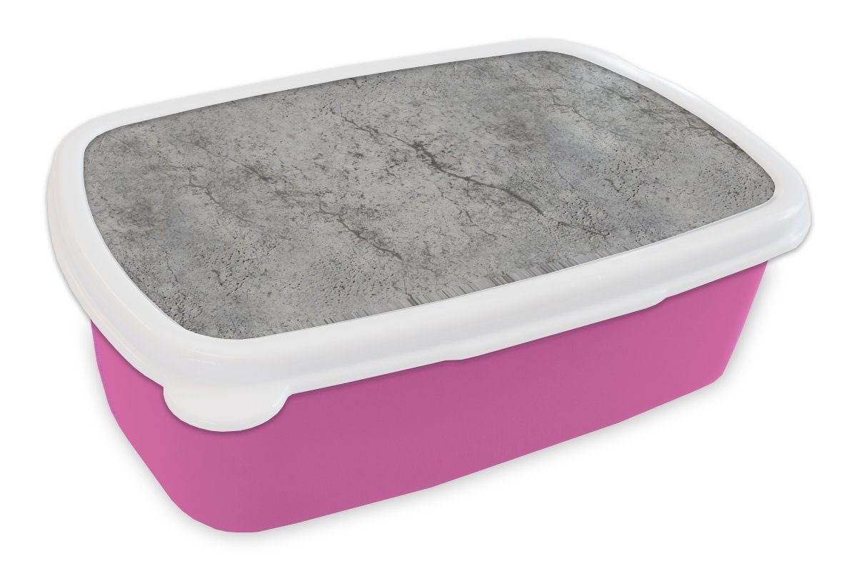 MuchoWow Lunchbox Beton - Mädchen, Wand Brotbox für Erwachsene, Snackbox, Brotdose Kinder, - Kunststoff, Muster, (2-tlg), Industriell Kunststoff - rosa