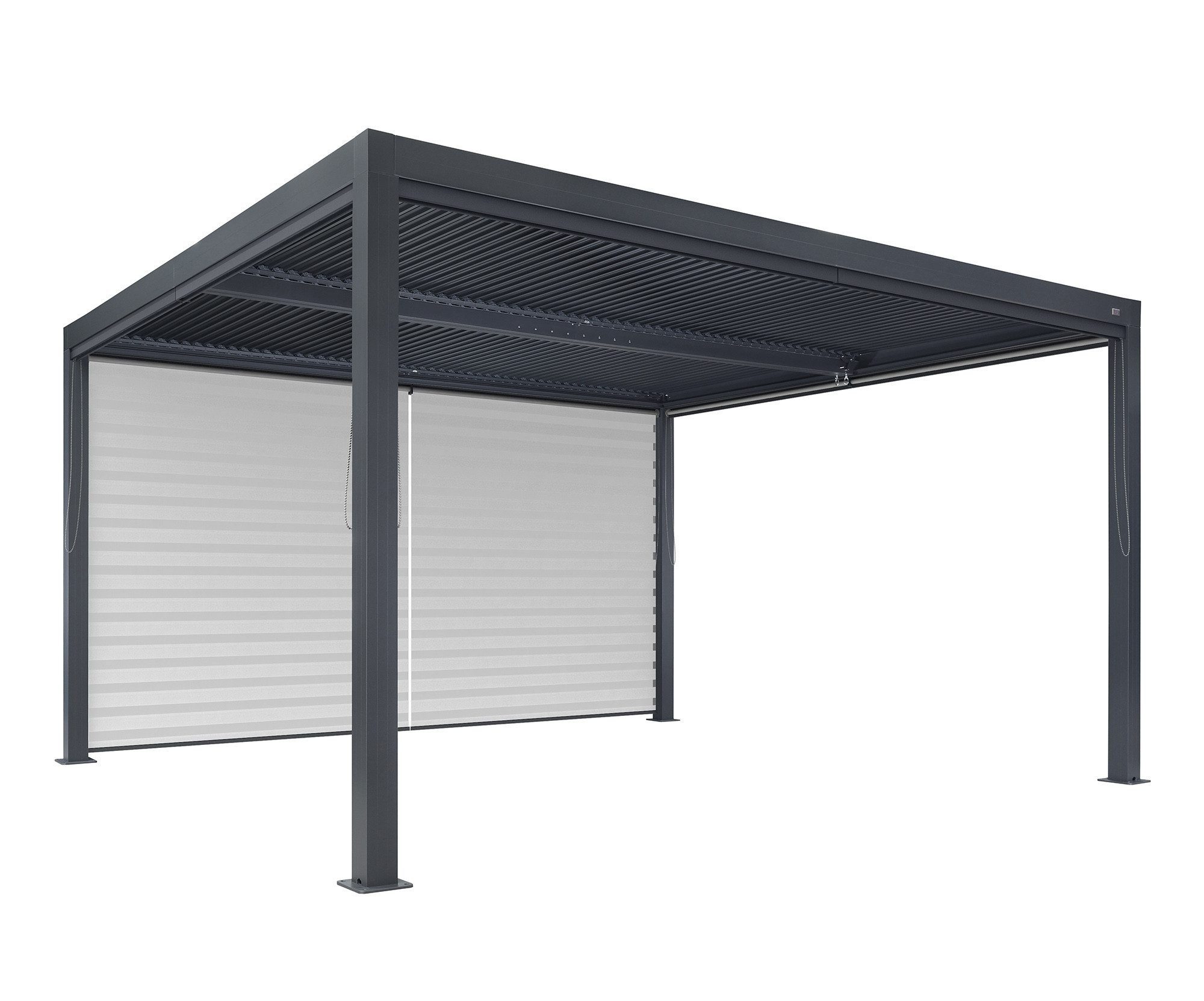 PURPLE LEAF Pergola Terrassenüberdachung mit Sonnenrollo, Gartenpavillon mit Lamellendach, (1 Pergola + 1 Seitenrollo für die Längsseite)