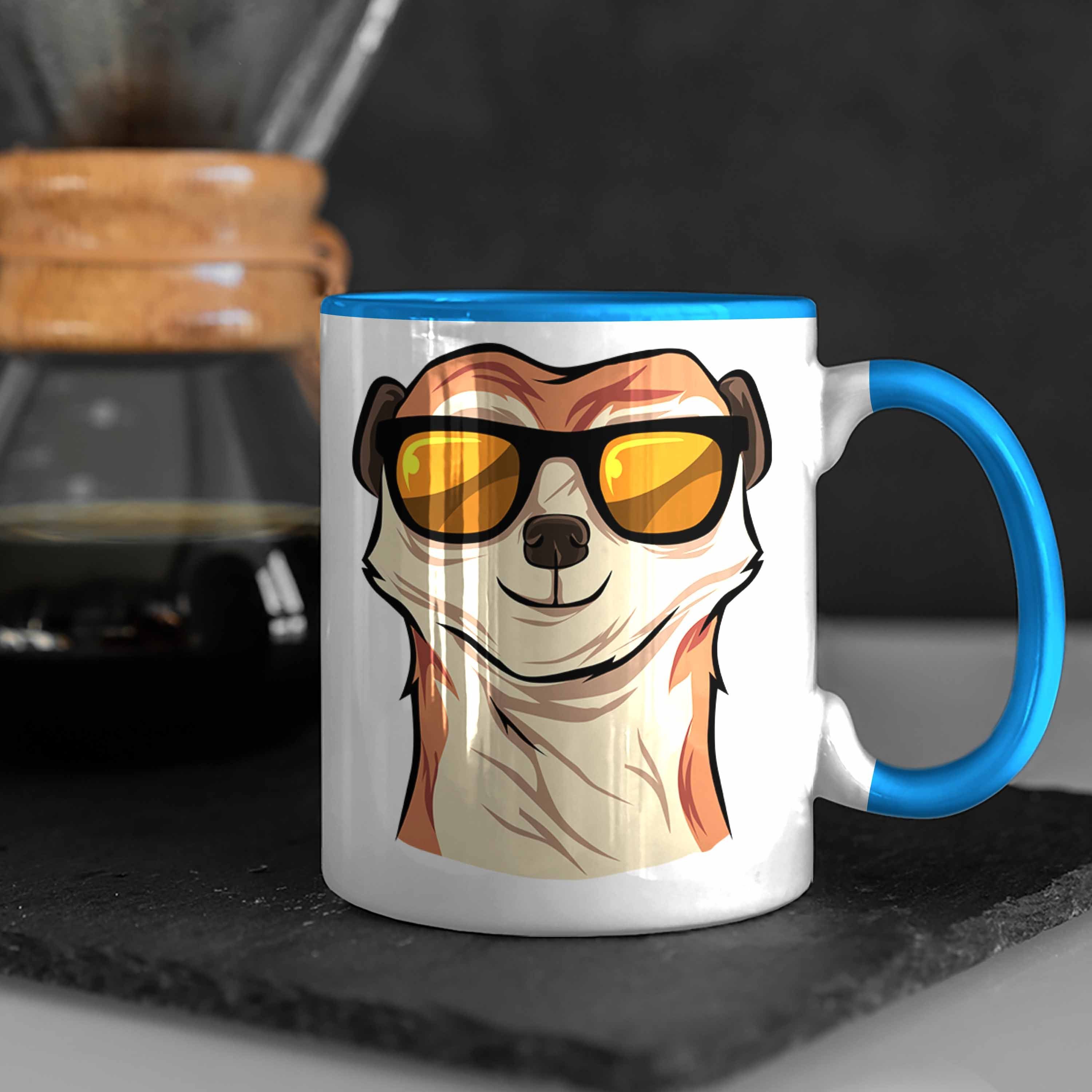 Tierliebhaber Tasse Tasse Erdmännchen Trendation für Sonnenbrille Blau Lustige Geschenk