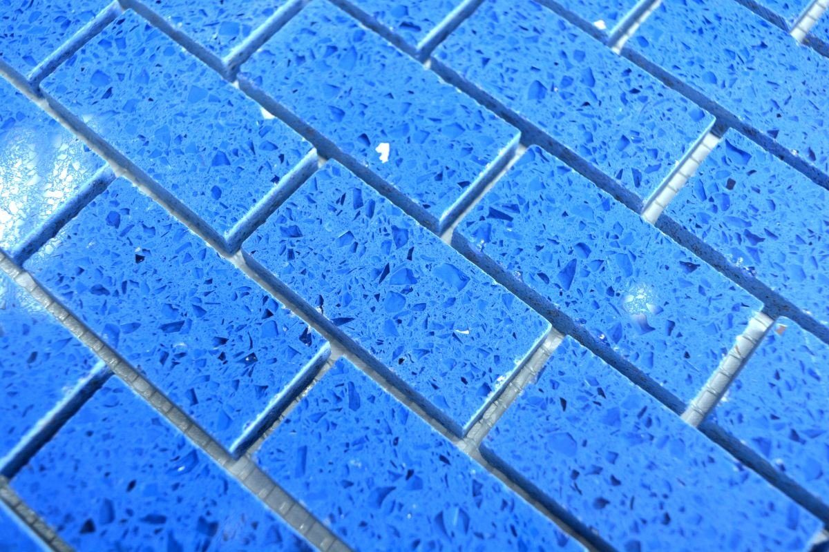 Komposit Quarz / glänzend blau Bodenfliese 10 Mosaikfliesen Mosaikmatten Mosaik Mosani