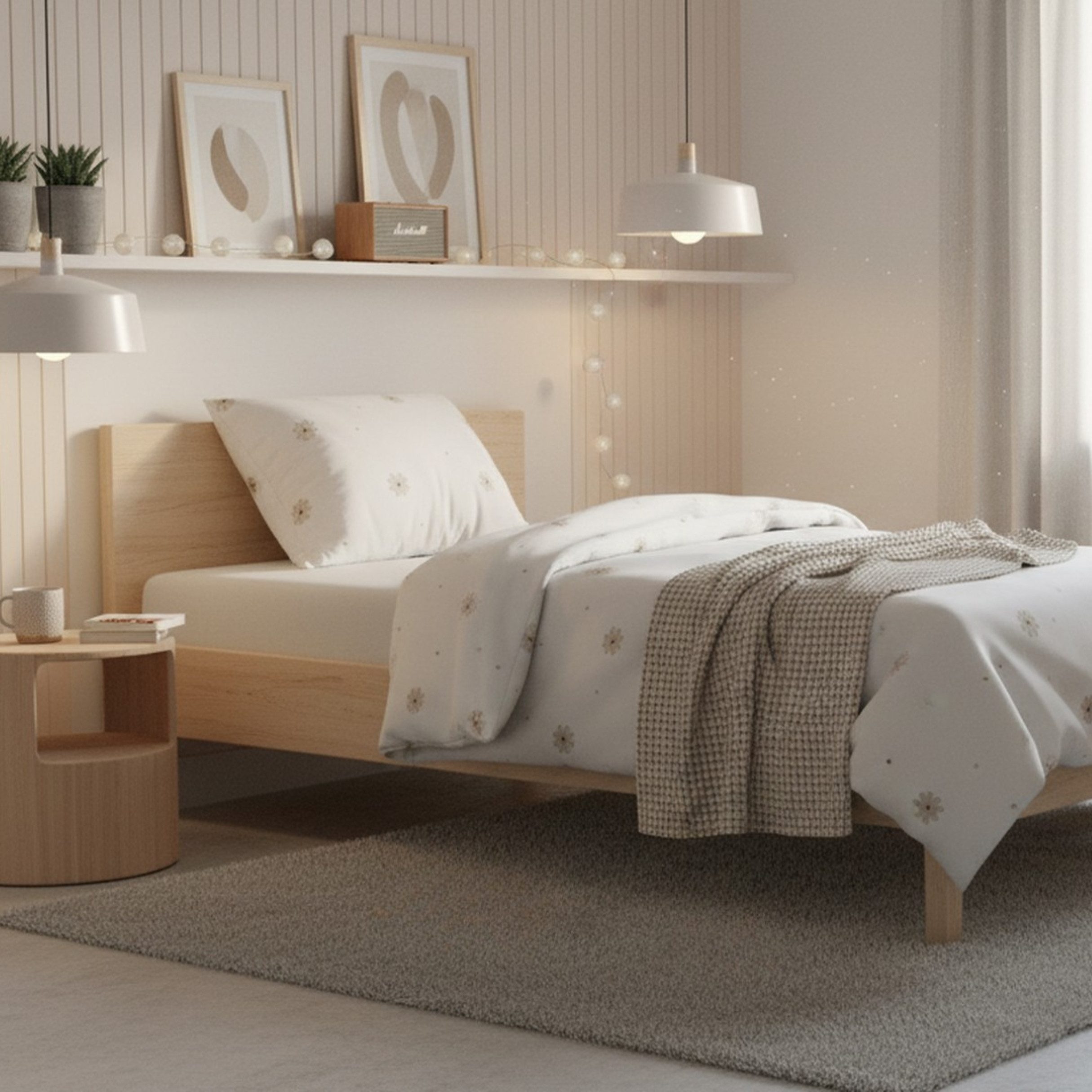 MTOnlinehandel Bettwäsche Flower Power 135x200 + 80x80 cm in Renforcé, zarte Blümchen, 100% Baumwolle, 2 teilig, florales Design – zeitlos schön in Weiß und Beige