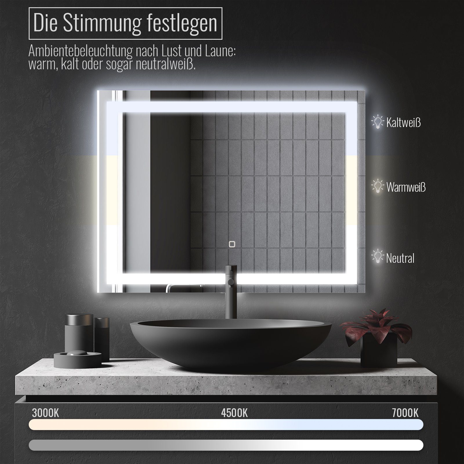 Aquamarin Badspiegel LED Bad Badezimmerspiegel Wandspiegel Lichtspiegel