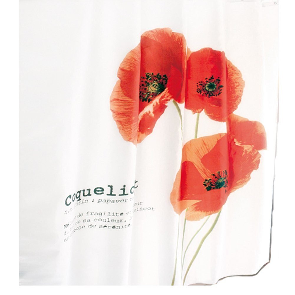 Sanixa Duschvorhang Textil Dusch-Vorhang 180x180 cm Mohn Blume floral Breite 180 cm, modern waschbar inkl. Ringe