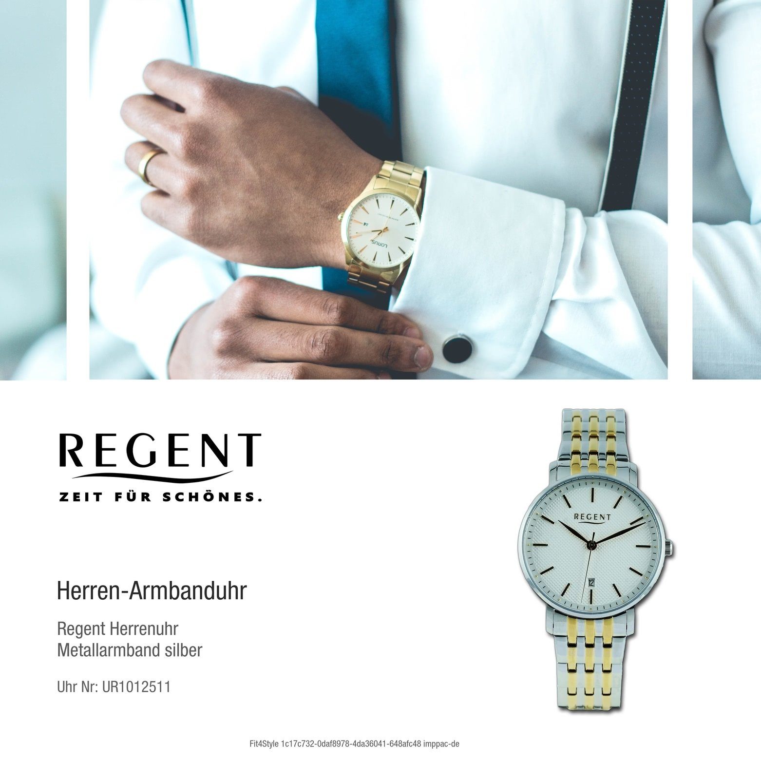 rund, Quarzuhr Herren extra Armbanduhr groß (ca. Analog, 39mm), Armbanduhr Regent Regent Metallarmband Herren