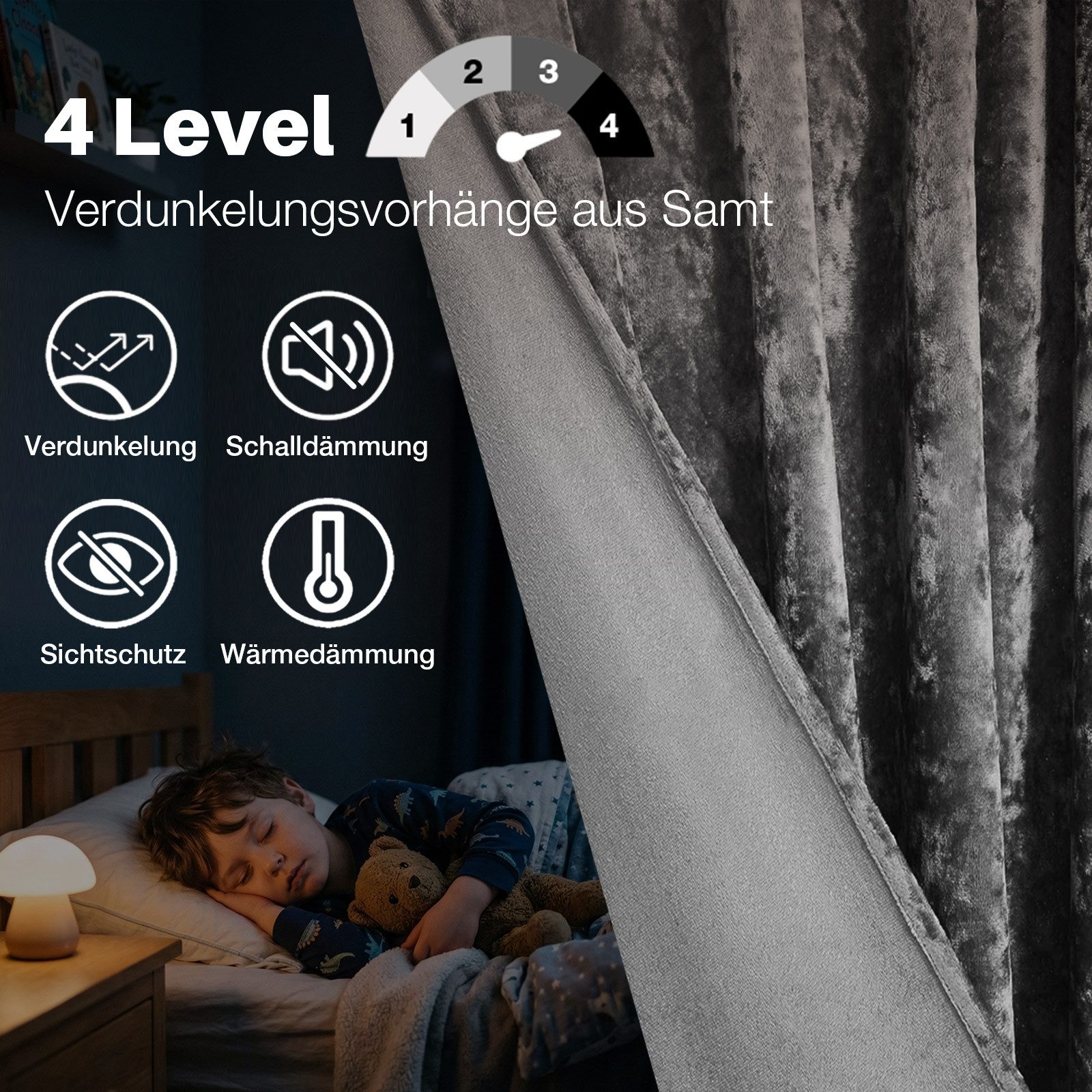 Lapamax Gardine Samtvorhang Kräuselband 2er set, Velvet Samt Curtains (2 St), Stangendurchzug, abdunkelnd, für Wohnzimmer Schlafzimmer – Bild 3 von 5