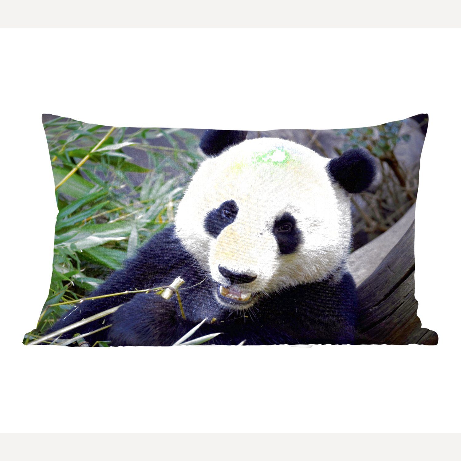 MuchoWow Dekokissen Panda - Tier - Blätter, Wohzimmer Dekoration, Zierkissen, Dekokissen mit Füllung, Schlafzimmer
