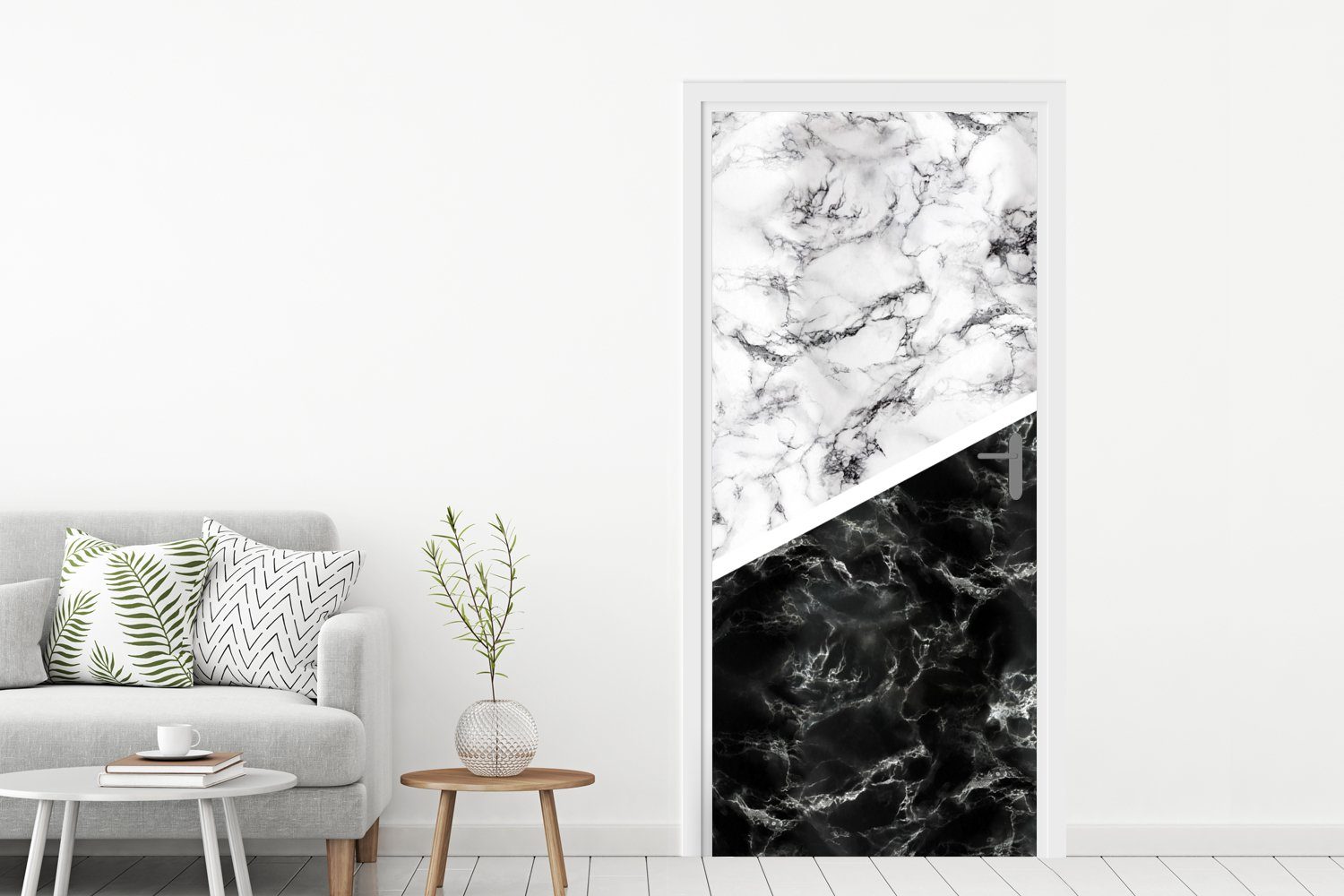 Tür, cm Collage, - Fototapete Marmor Matt, für MuchoWow Türtapete (1 St), Türaufkleber, Chic - bedruckt, 75x205