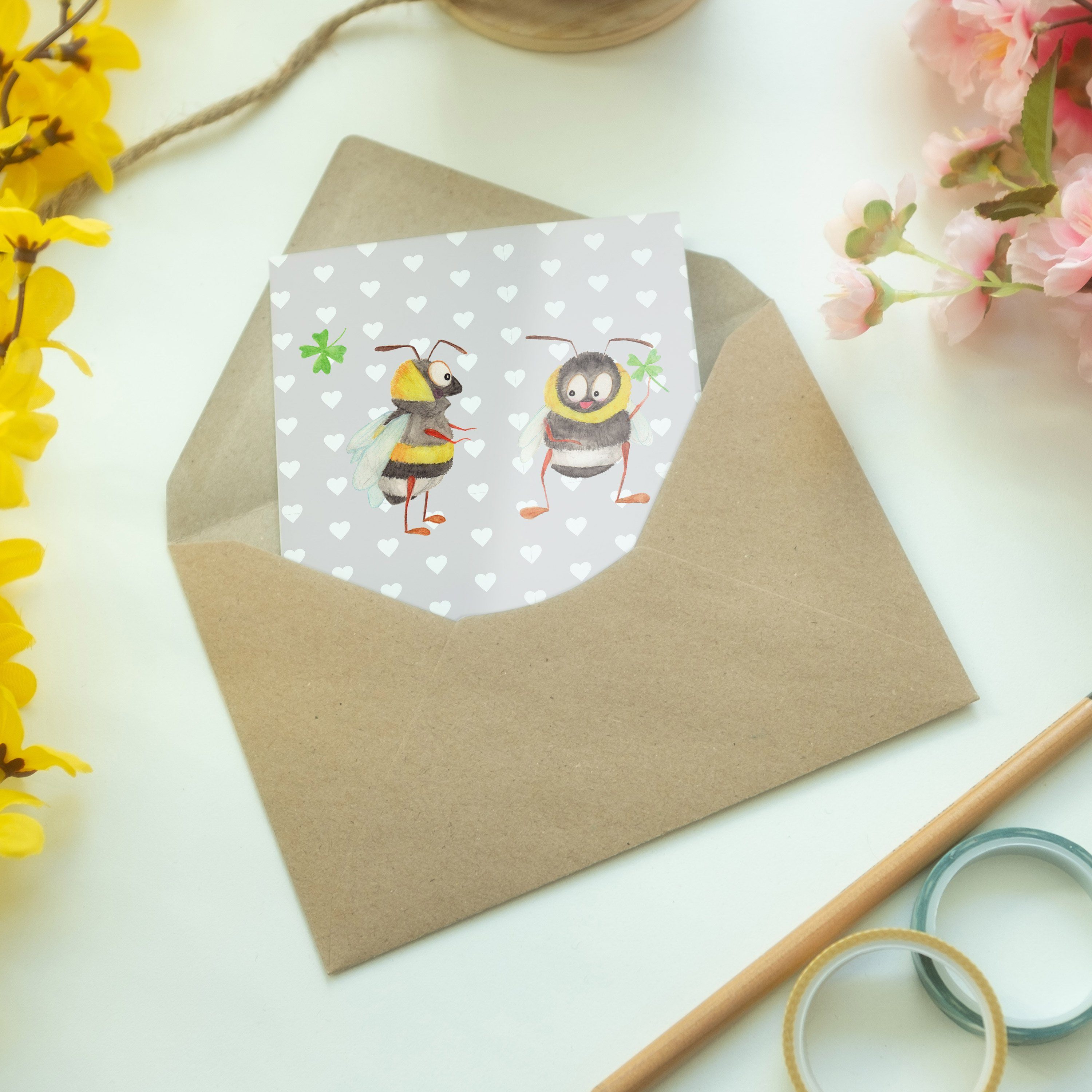 - Freundin, Geburts - Bienen Geschenk, Mrs. Panda Grußkarte & Geschenk Paar Mr. für Grau Pastell