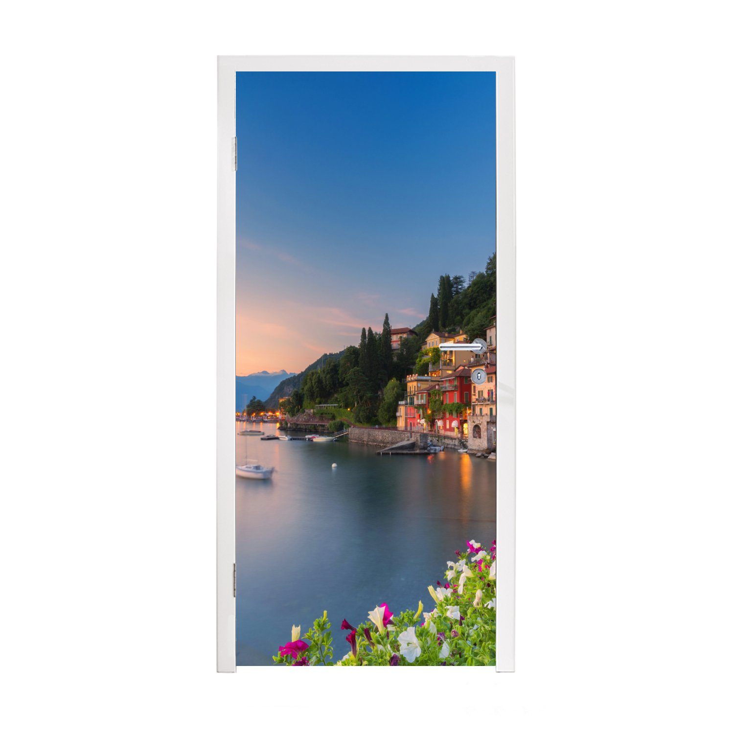 MuchoWow Türtapete Italien - Sonnenuntergang - See, Matt, bedruckt, (1 St), Fototapete für Tür, Türaufkleber, 75x205 cm