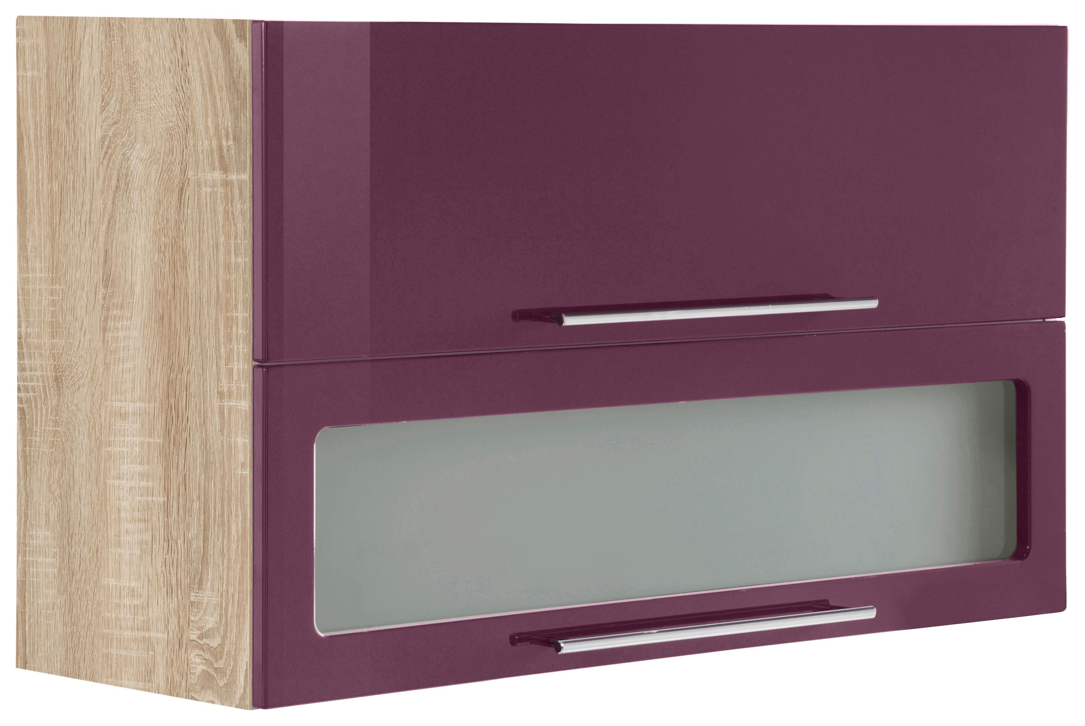 HELD MÖBEL Klapphängeschrank Eton Breite 100 cm Aubergine Hochglanz | eiche sonoma