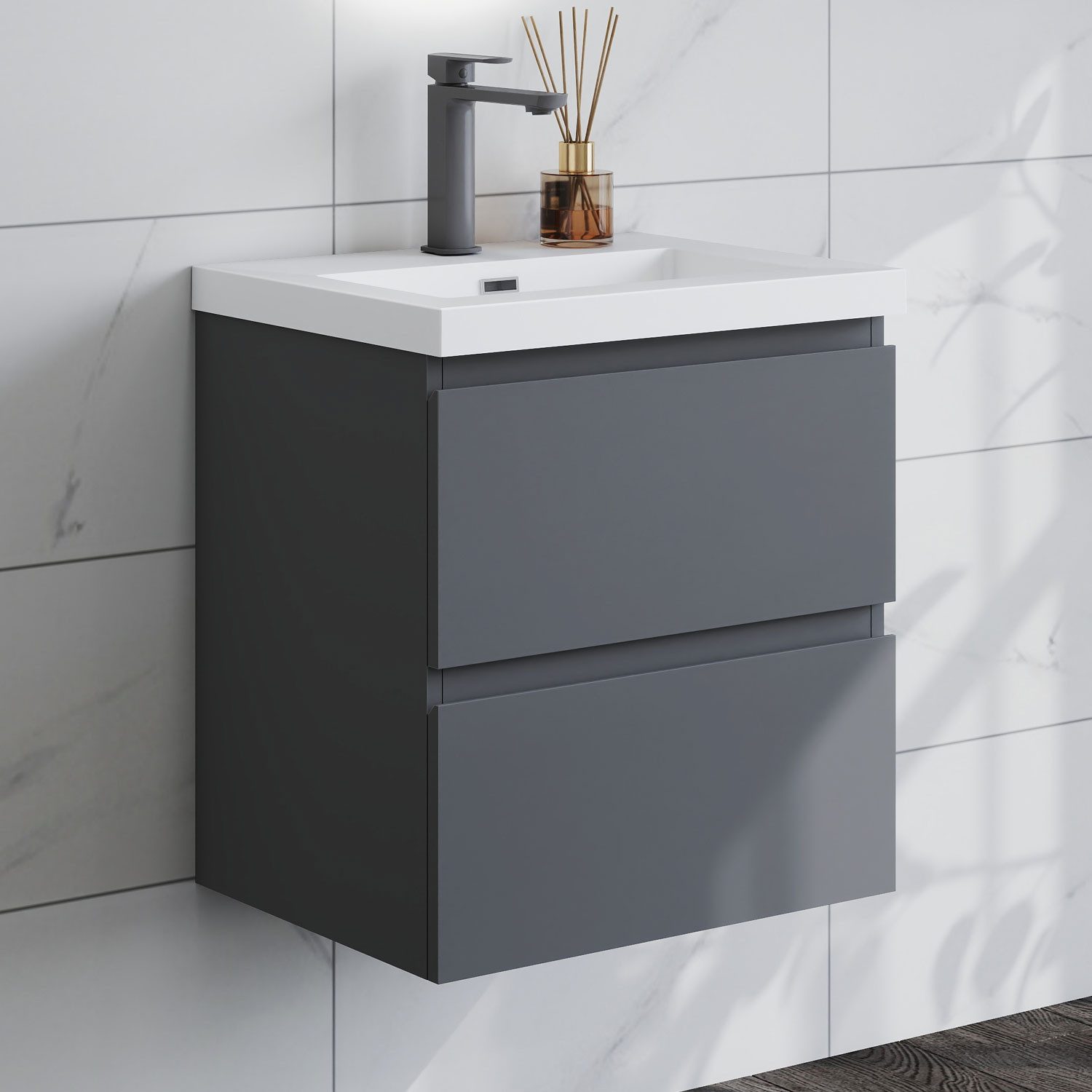 duschspa Waschtisch Waschbecken mit Unterschrank Badschrank Waschplatz Badmöbel Set, Matt, 50-120cm