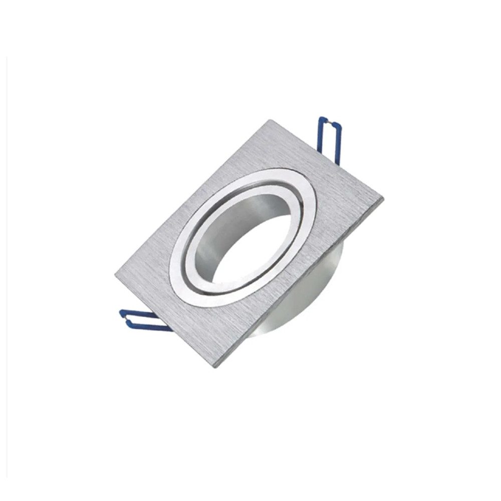 GTV LED Einbaustrahler Einbaurahmen Schwenkbar Silber gebürstet Eckig, Flach, Alu,Klicksystem, GU10 Rahmen silber Maße 92x92mm, Lochmaß Ø68mm