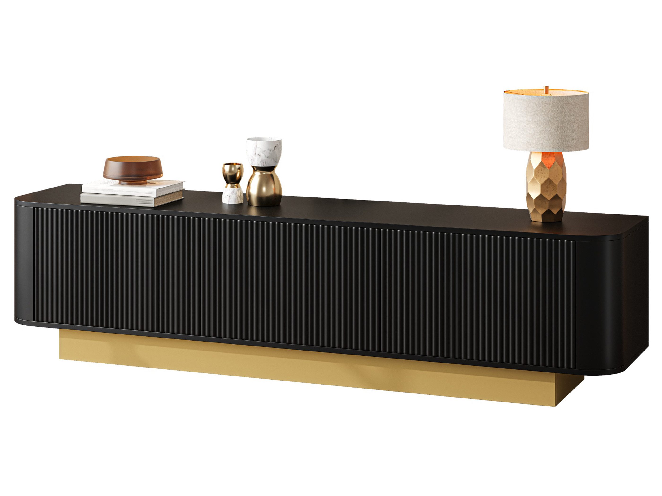 SeedWave Lowboard TV Schrank 170cm Ferntisch mit Gestreiften Tür-Fronten, Stauraum, Fernsehschrank mit 1× verstellbarem Einlegeboden, Kabeldurchführung