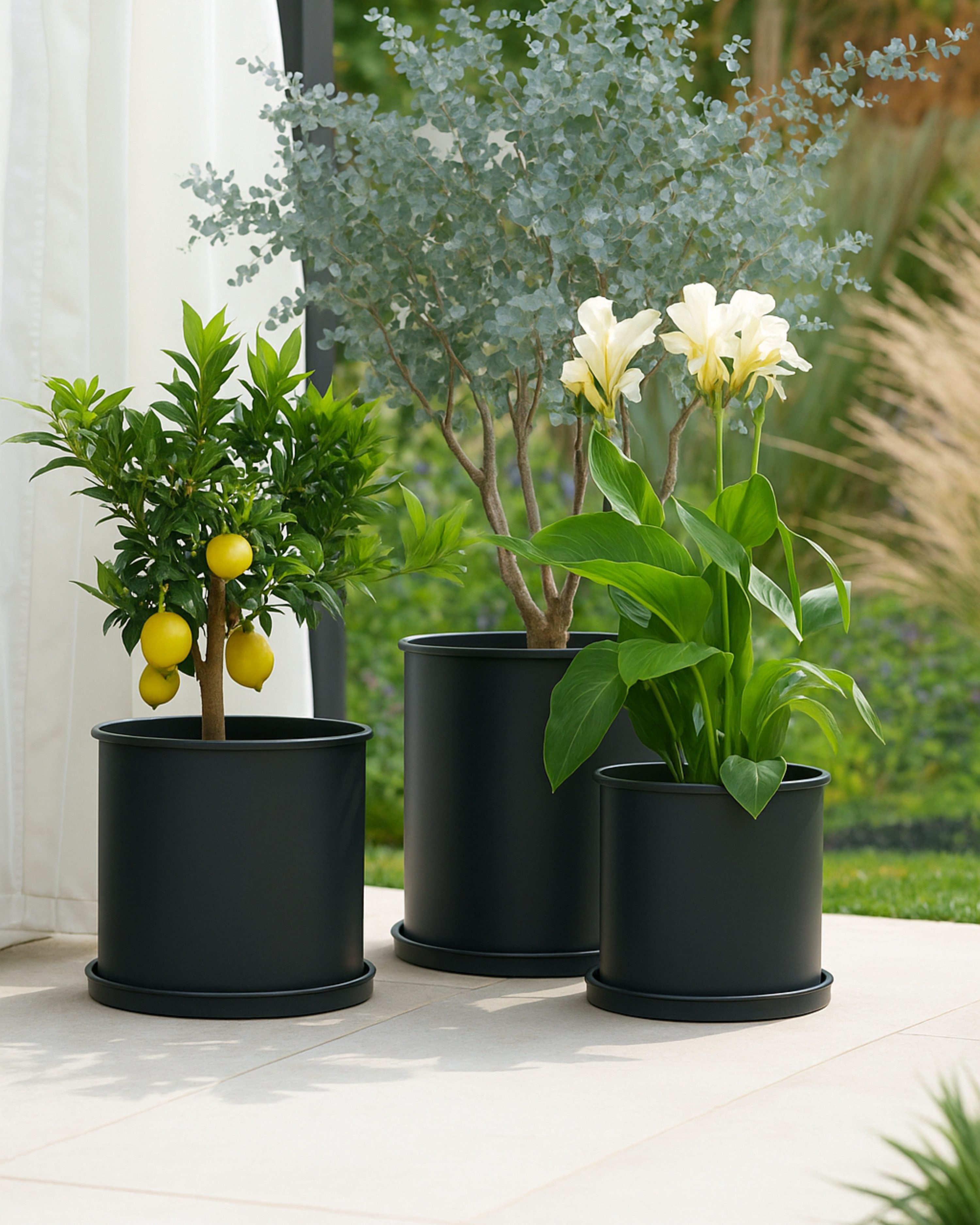 LIVLIG Blumentopf groß draußen, Übertopf für Pflanzen (3er-Set), UV-beständig, Ø25 cm, Ø31 cm, Ø40 cm, wetterfest, rostfrei