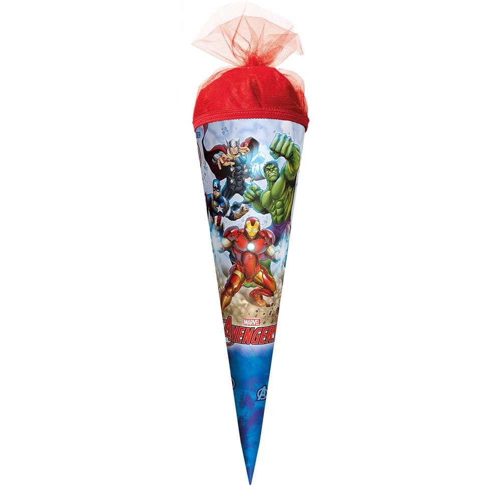 Roth Schultüte Schultüte Marvel Avengers, 50cm, rund, mit rotem Tüllverschluss, große Zuckertüte