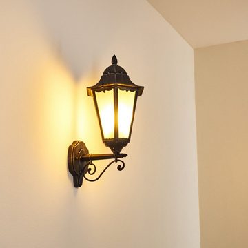 hofstein Außen-Wandleuchte »Ganna« Außenwandlampe aufwärts in antikem Look, ohne Leuchtmittel, Aluguss in Schwarz/Silber m. Klarglas-Scheiben, m. E27, Außenleuchte