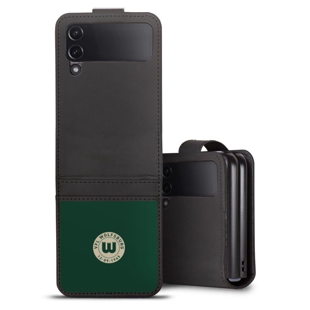 DeinDesign Handyhülle VfL Wolfsburg 80 Jahre Offizielles Lizenzprodukt, Samsung Galaxy Z Flip 4 Hülle Handy Flip Case Wallet Cover