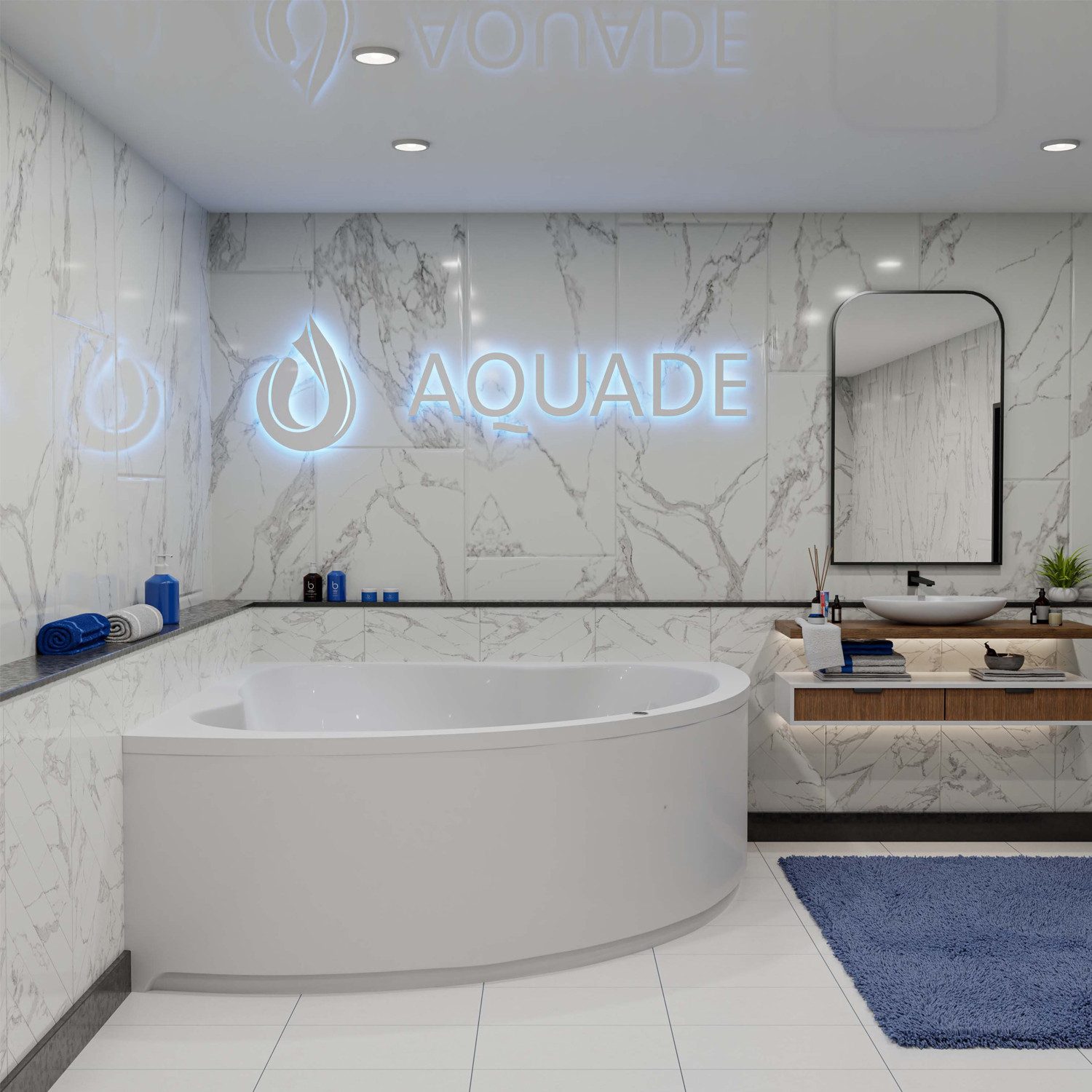 AQUADE Badewanne Acryl Eckbadewanne Koblenz, inkl. Wannenfüßen, Schürze und Ab- und Überlaufgarnitur