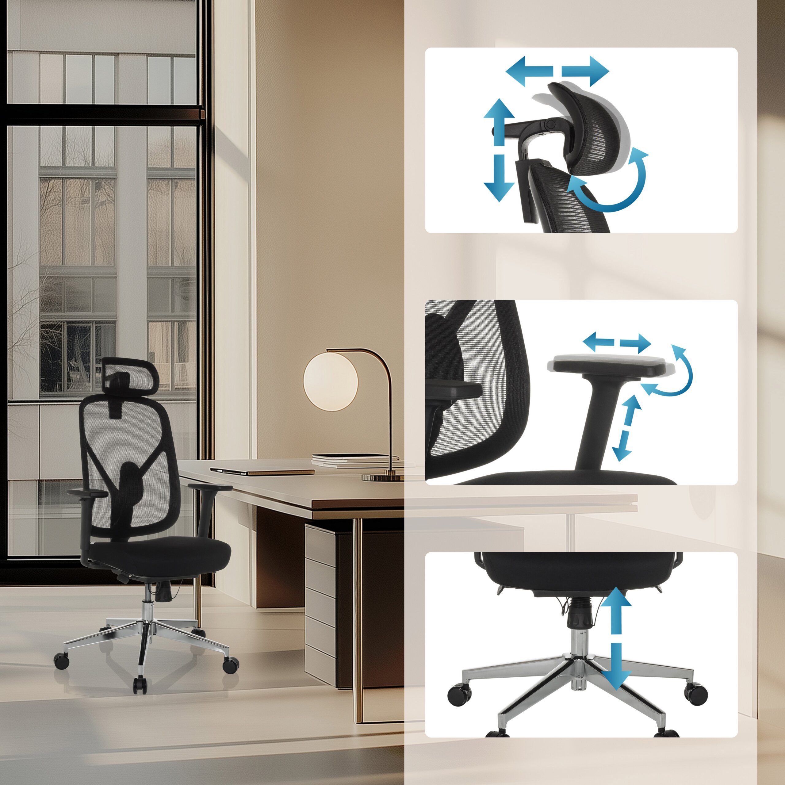 hjh OFFICE Drehstuhl Profi Bürostuhl Raloo Pro Stoff / Netzstoff (1 St), Ergonomischer Chefsessel, Schreibtischstuhl höhenverstellbar
