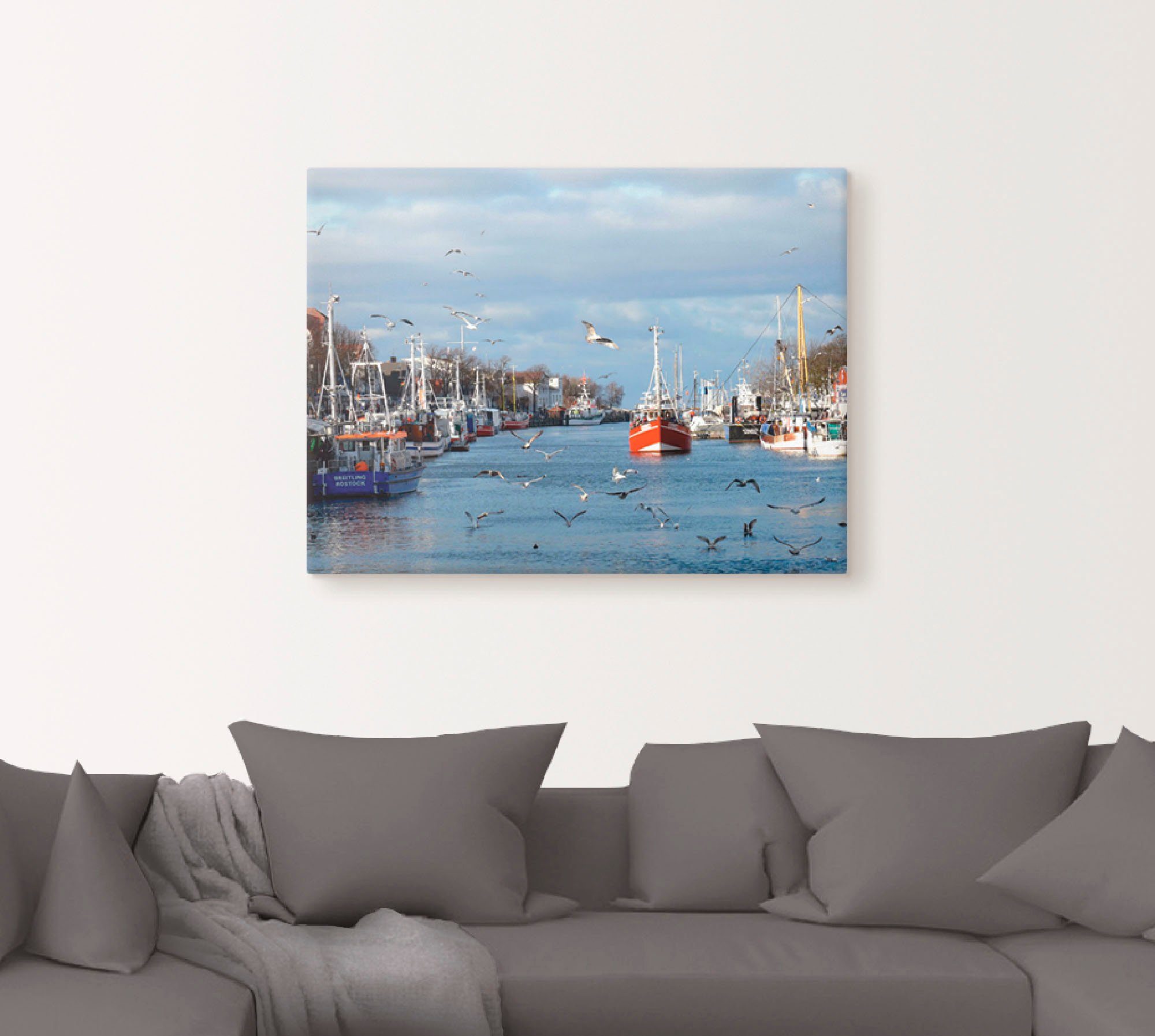 Artland Leinwandbild Alter Strom in Warnemünde, Boote & Schiffe (1 St), auf Holzrahmen gespannt