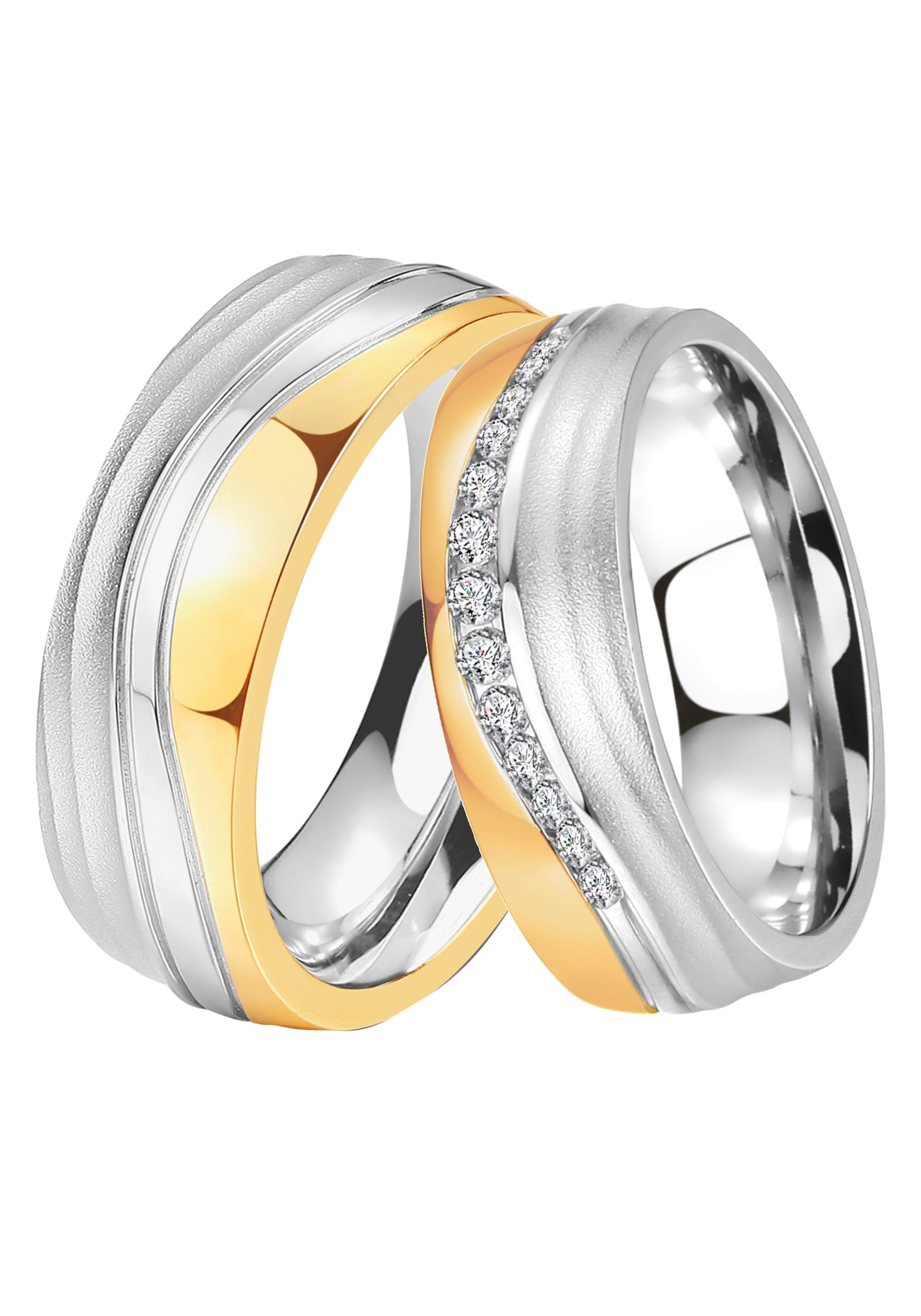 Partnerring Trauring Zirkonia Geschenk Ehering Schmuck o. Trauring mit LIEBE, ohne DOOSTI Edelstahl edelstahlfarben-gelbgoldfarben