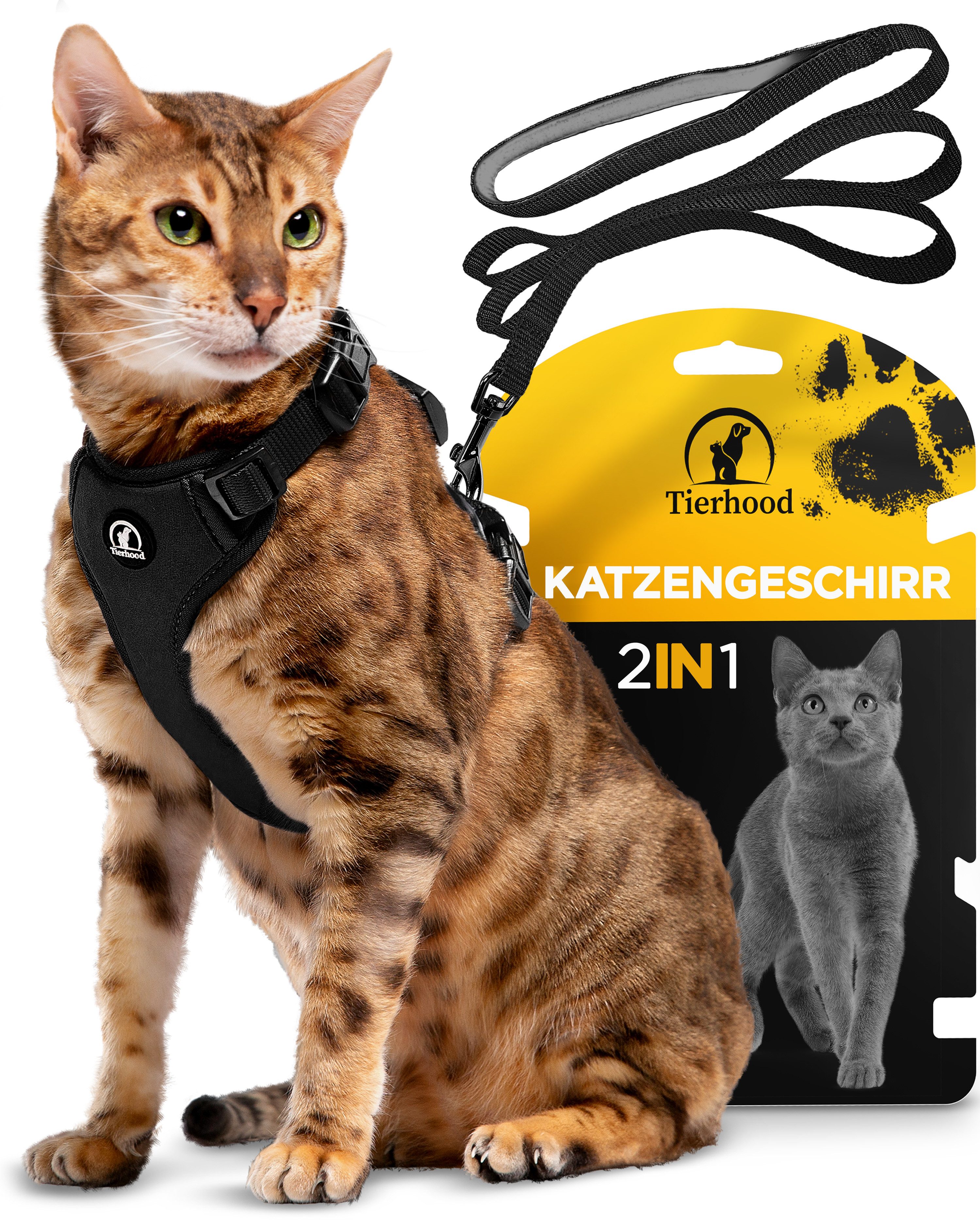 Tierhood Geschirr Katzengeschirr mit Halsklipp - inkl. 1.4m Katzenleine, S