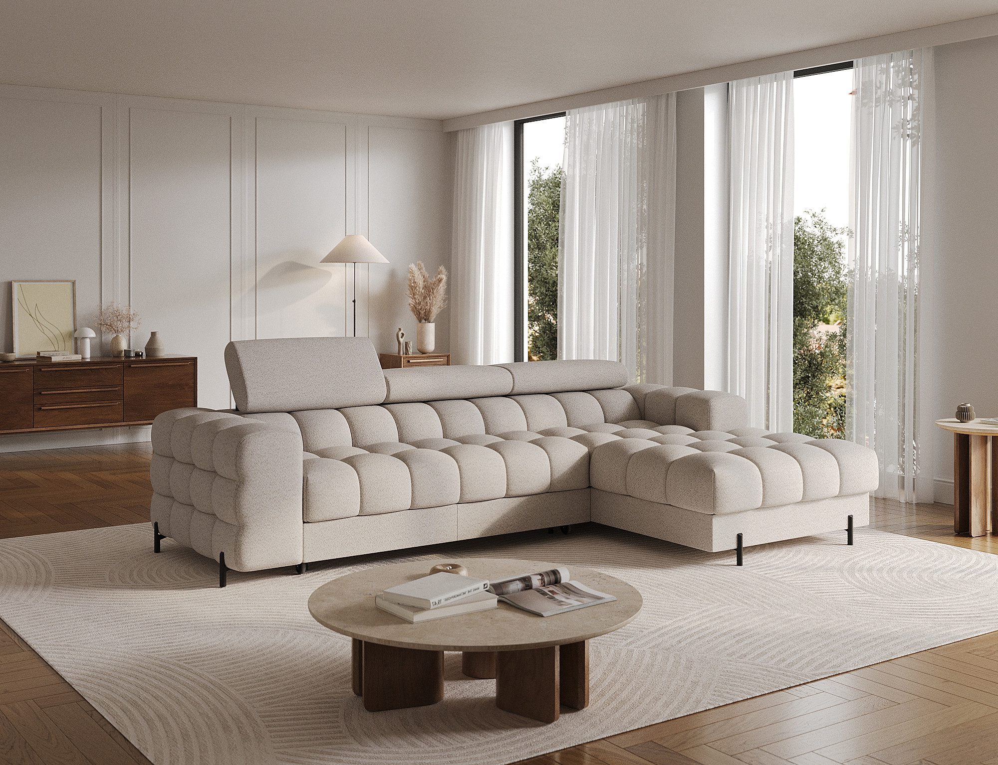 MOEBLO Ecksofa Neviro, Robuste Verarbeitung, verstellbare Kopfstützen und i günstig online kaufen