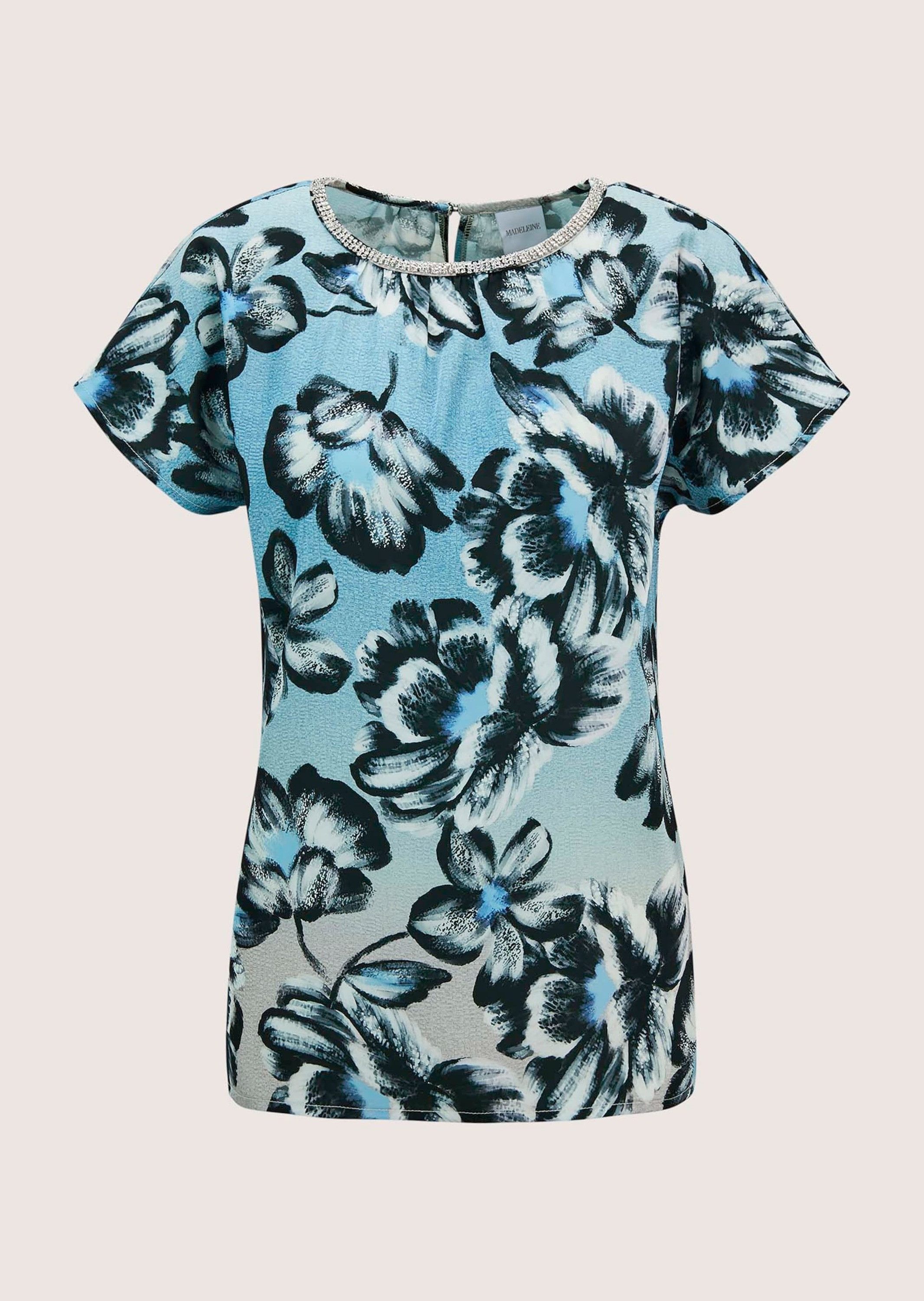 MADELEINE Langarmbluse Moderne ärmellose Bluse Floral-Print, Rundhals, Strassdetails, kurze Ärmel – Bild 5 von 5