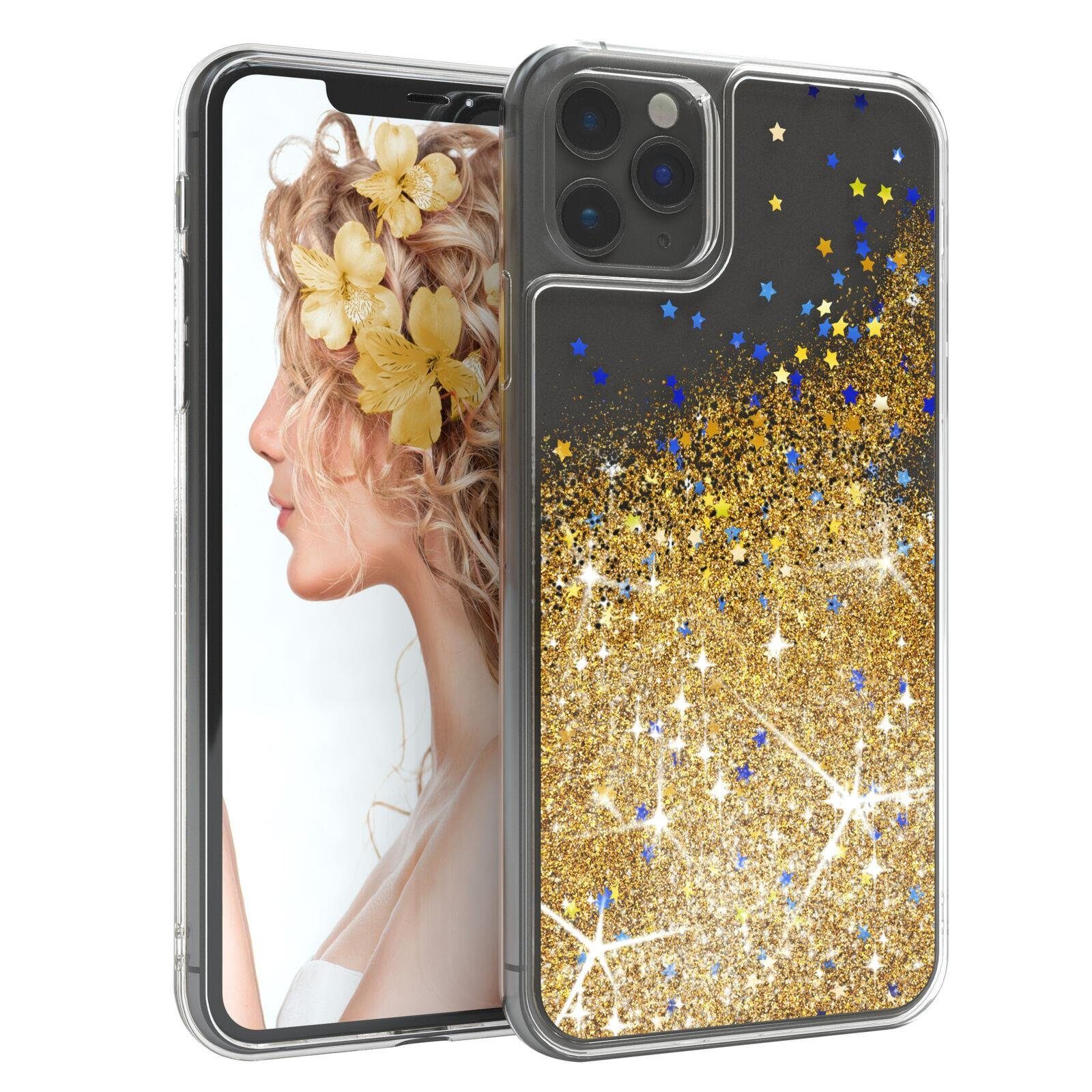 EAZY CASE Handyhülle Liquid Glittery Case für Apple iPhone 11 Pro Max 6,5 Zoll, Durchsichtig Back Case Handy Softcase Silikonhülle Glitzer Cover Gold